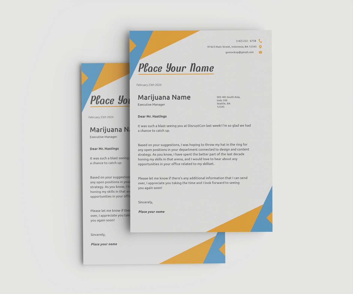 Two A5 paper mockups stacked with geometric modern design. psd