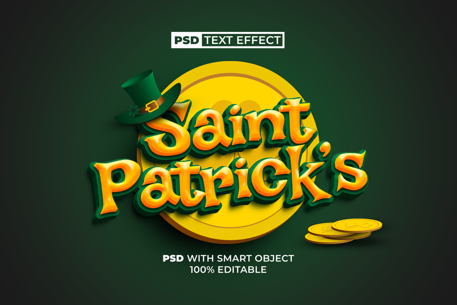 Saint Patrick's Text Effect Golden Style. Editable Text Effect. psd