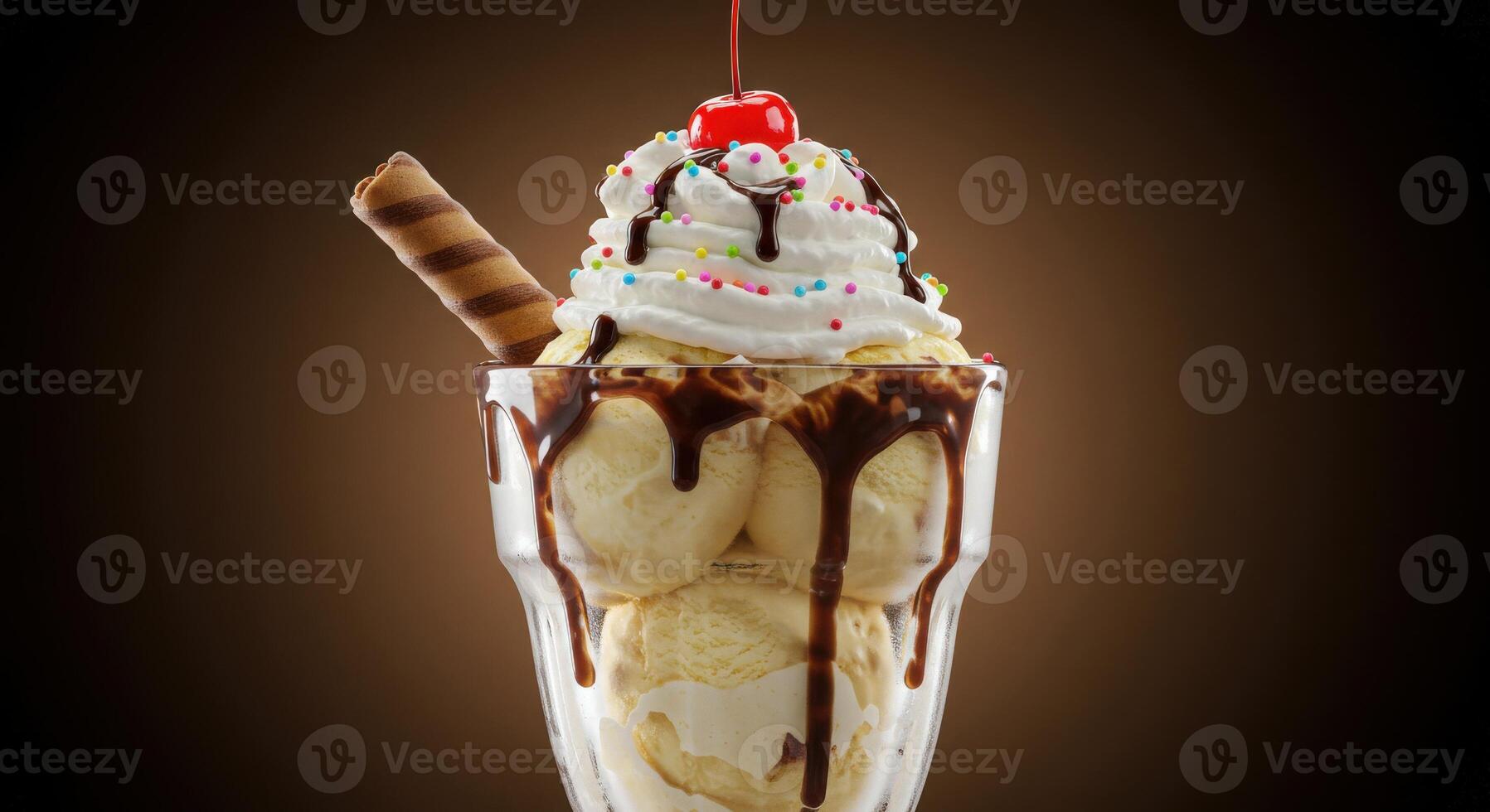 Ice cream sundae with cherry on top photo