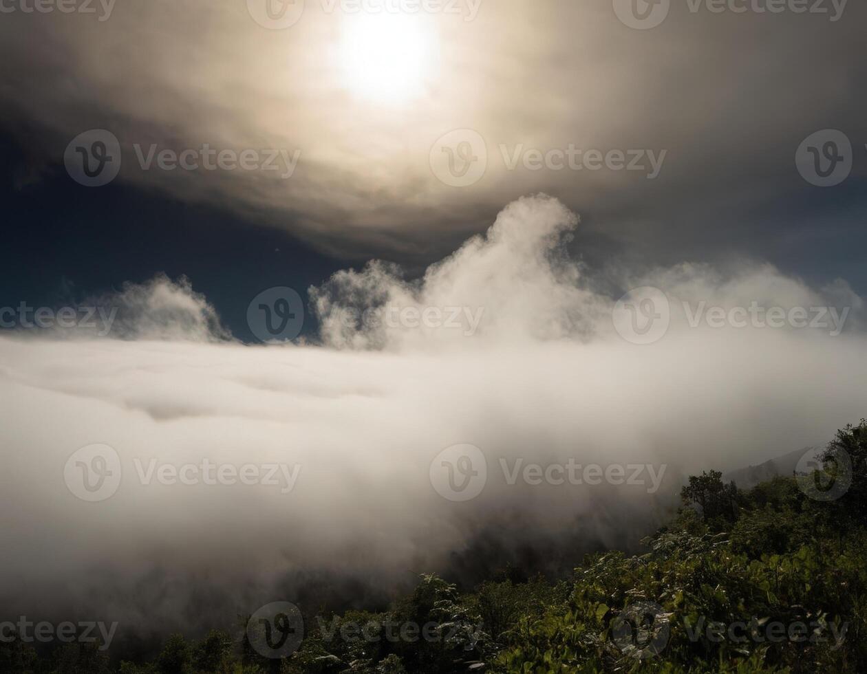 A view of the sun shining through the clouds photo