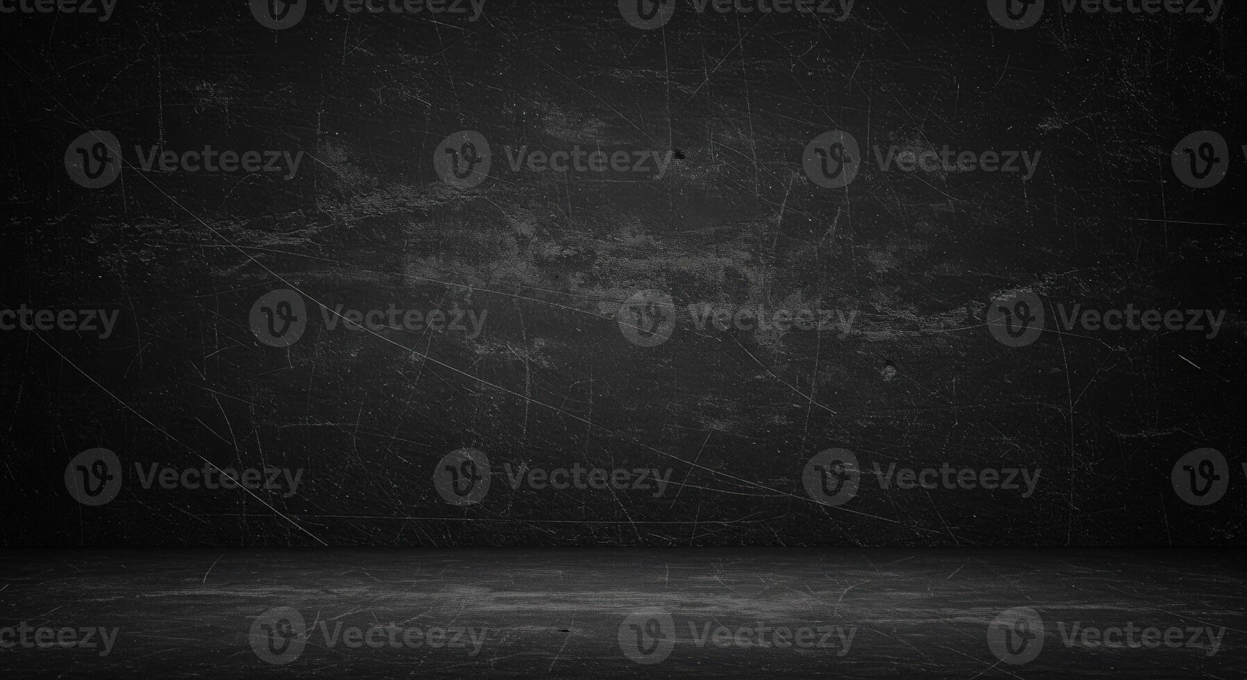 Black grunge wall background with concrete floor photo