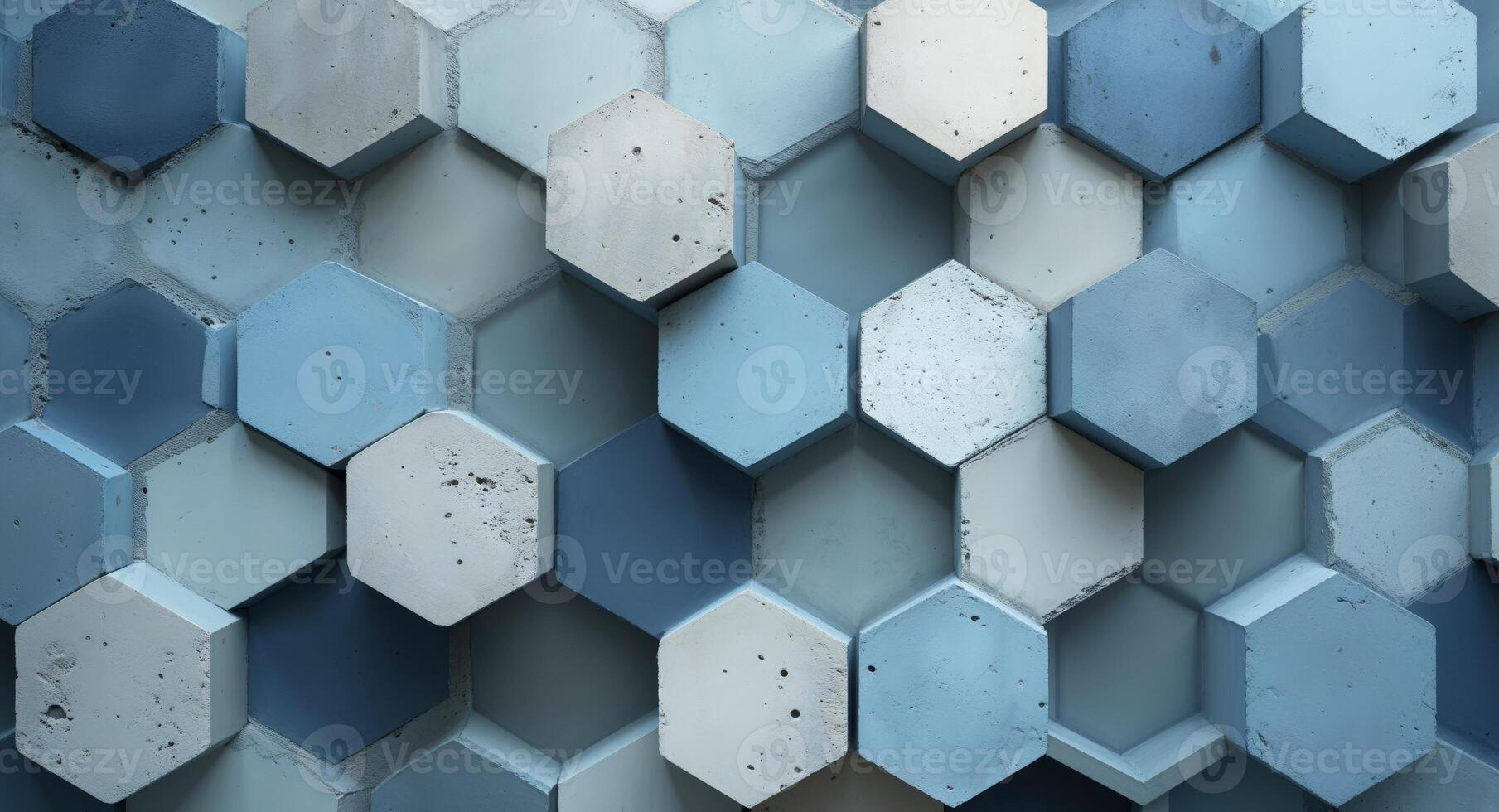 Abstract Geometric Background with Concrete Hexagons in Shades of Blue. photo