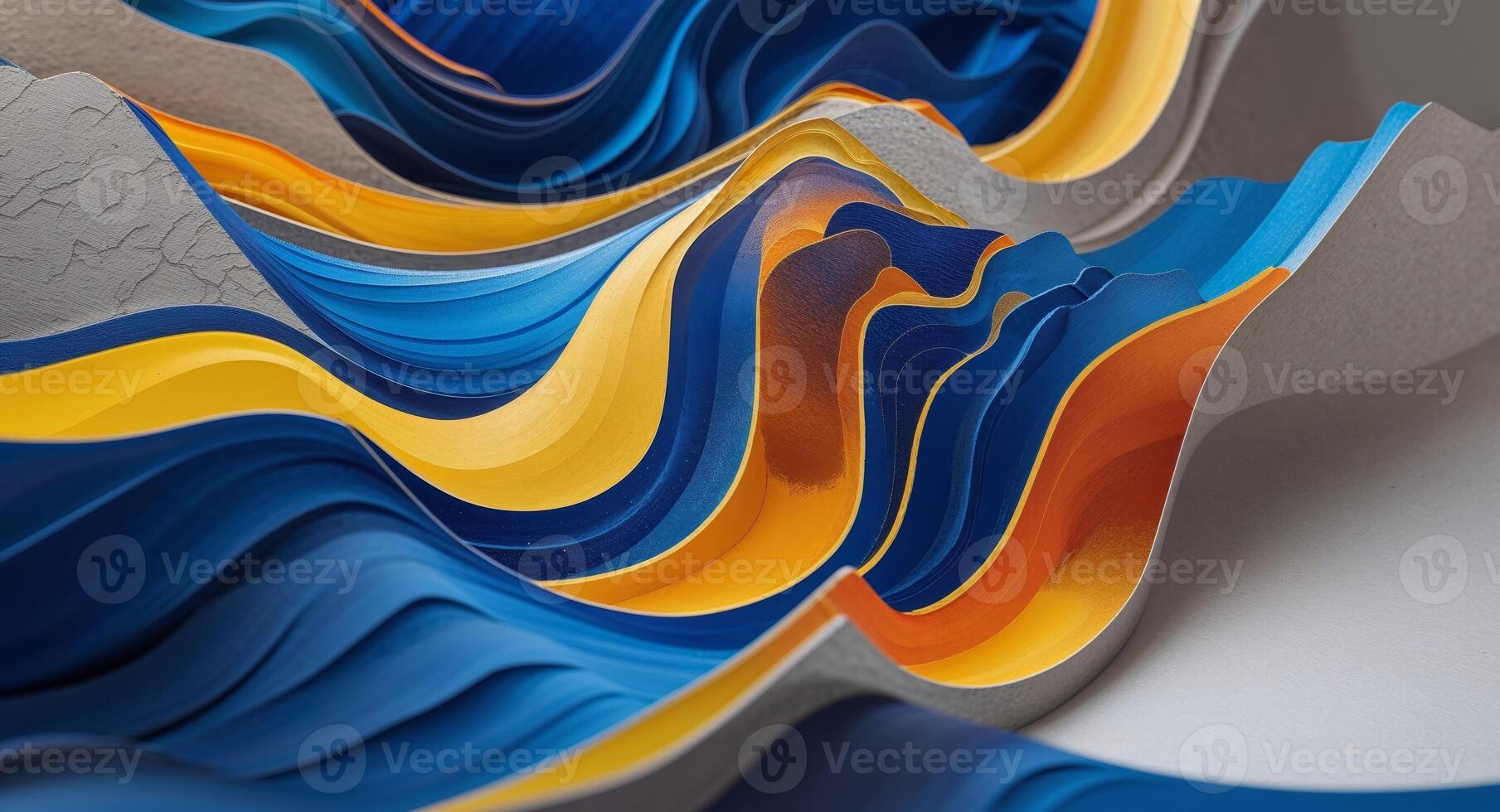 Abstract artwork features undulating colorful layers creating a sense of depth. photo