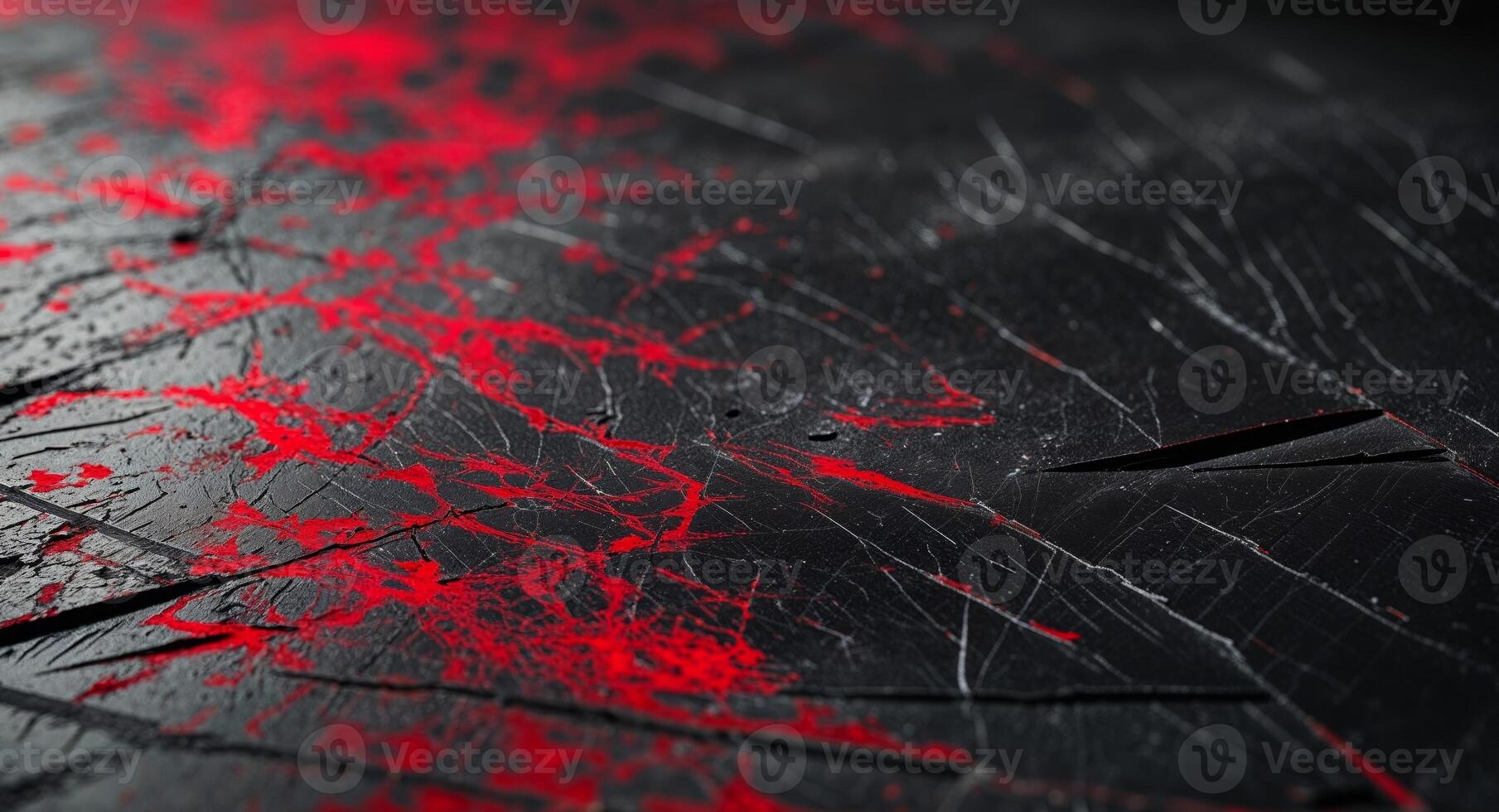 A close up of a red paint splattered on a black surface photo