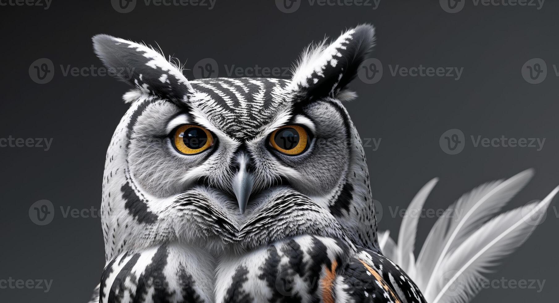 An owl with large eyes and feathers on its head photo