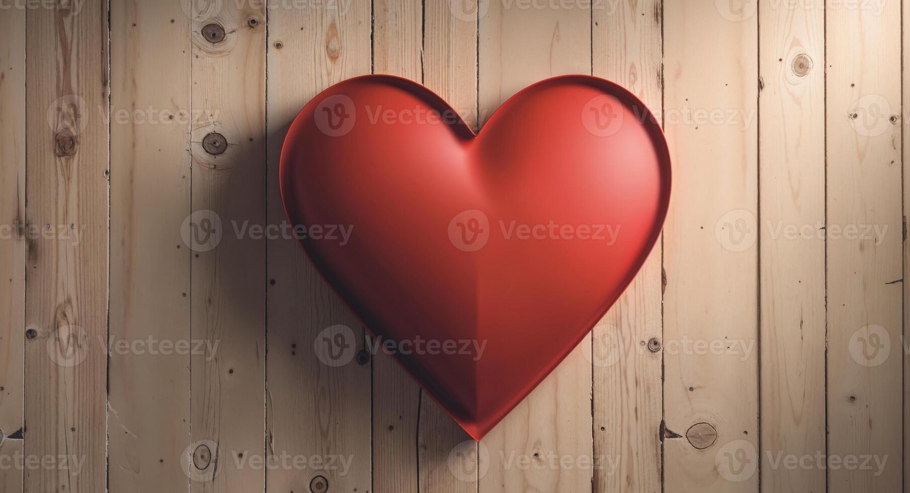 Rustic Wooden Background with a Red Heart Shaped Decor photo