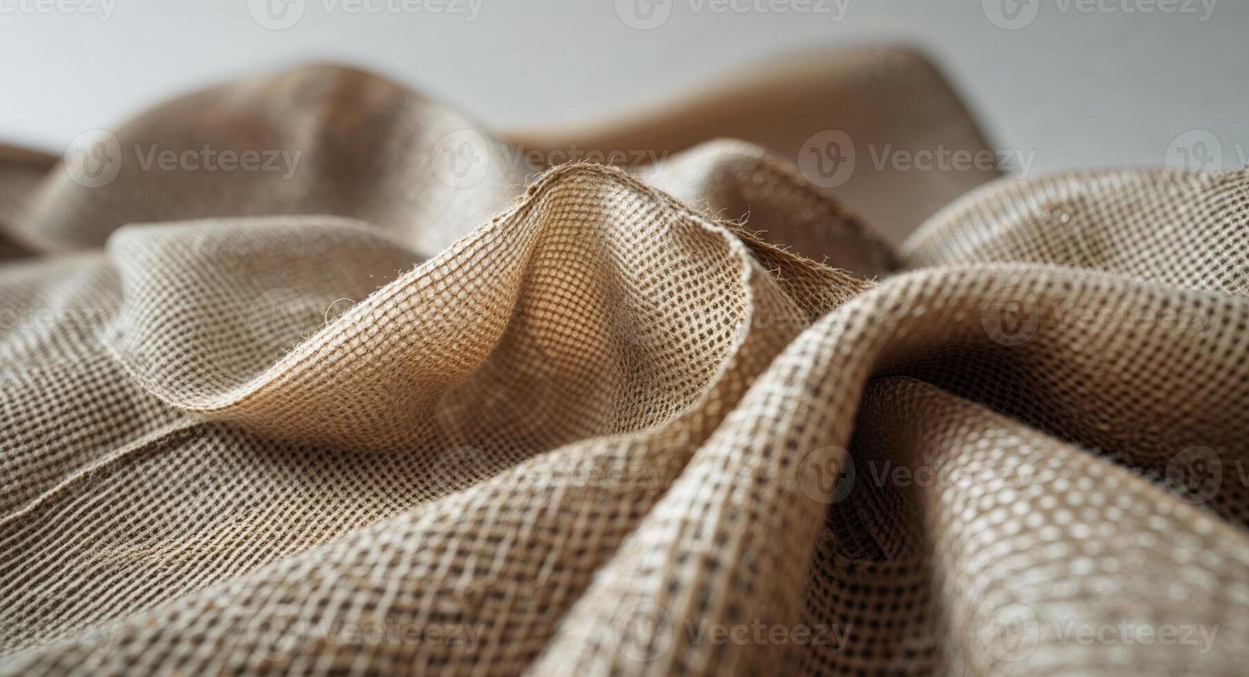 Woven burlap cloth shows subtle folds and textured surface. photo
