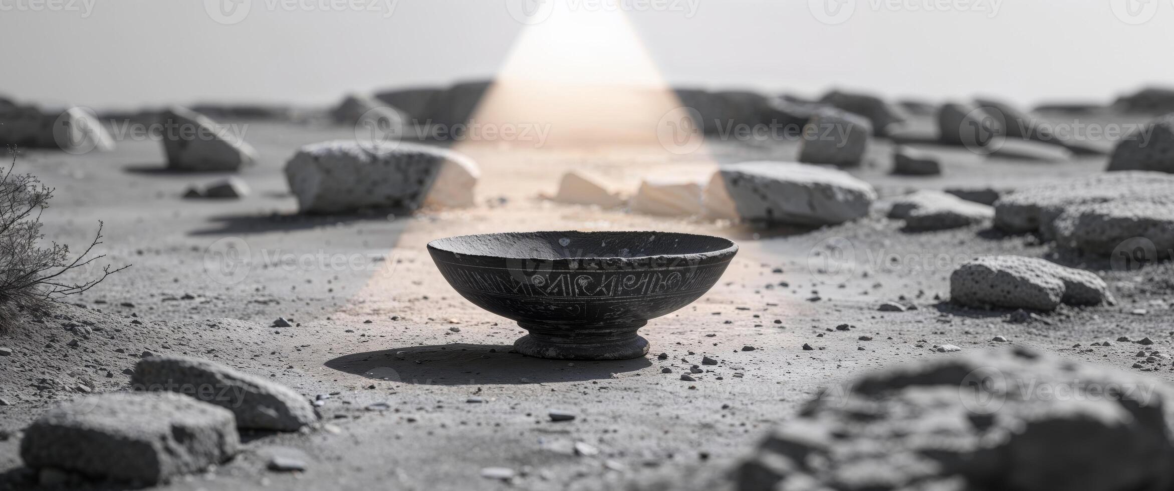 An image of a bowl on a desert floor photo