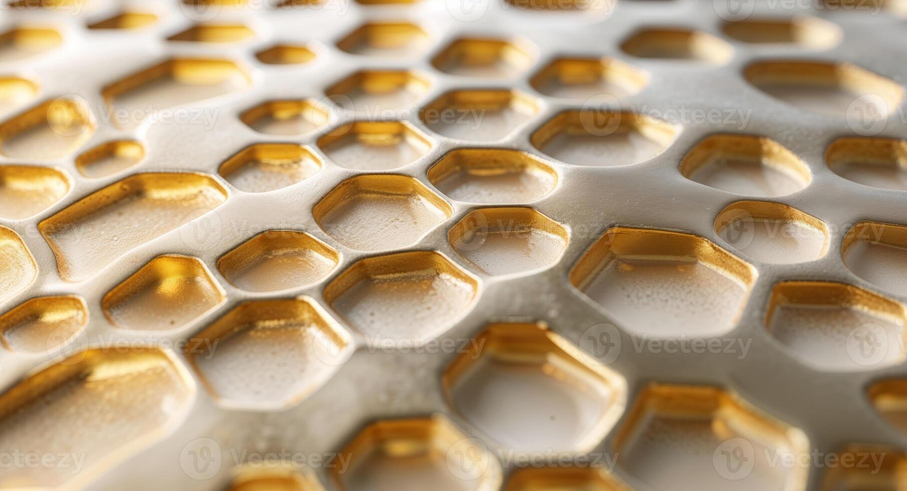 Gold honeycomb textured surface closeup background for design or art photo