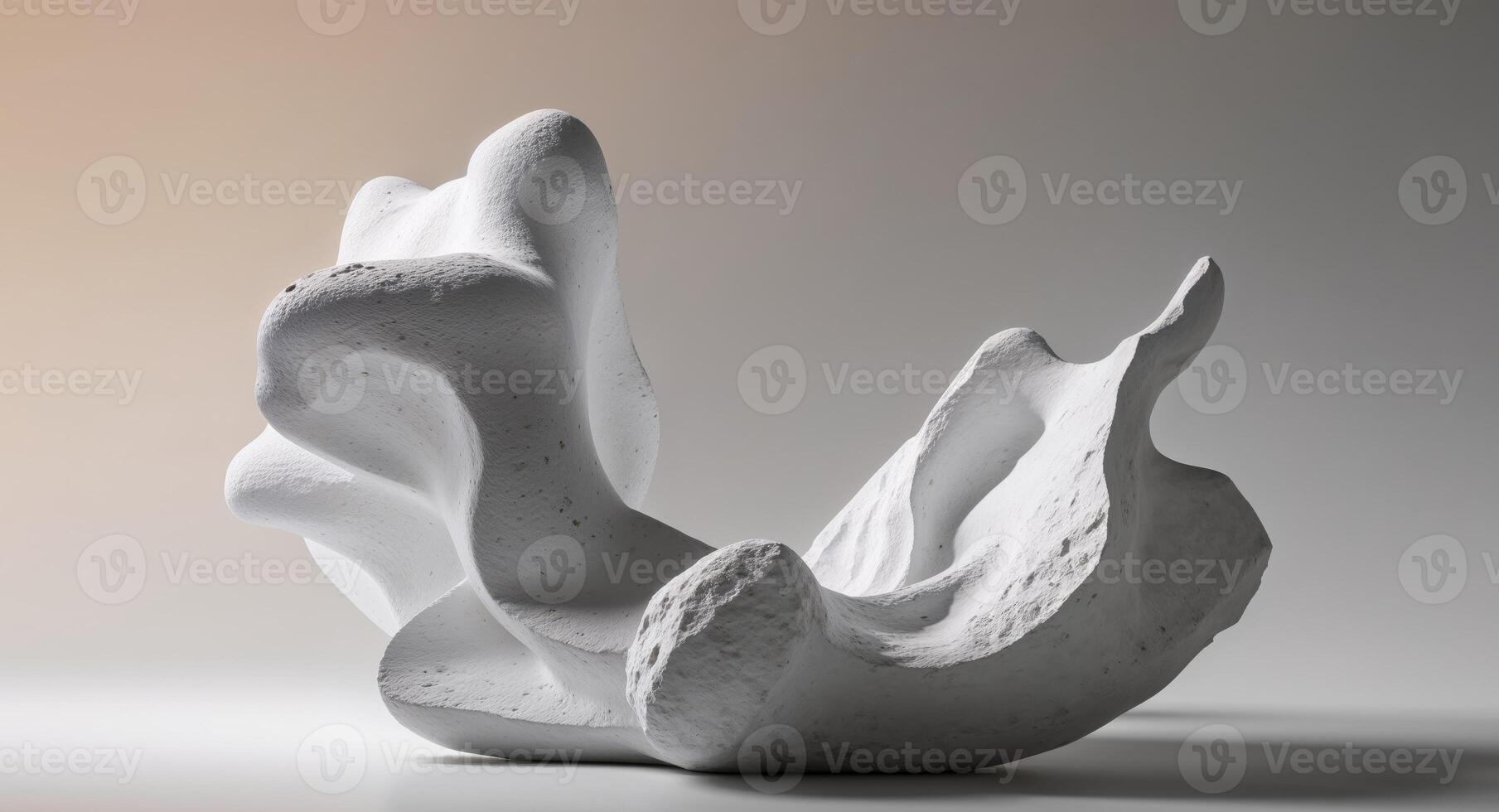 Abstract white textured sculpture on display with subtle backdrop lighting. photo