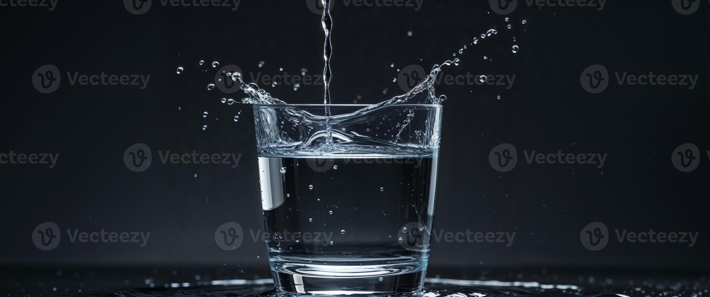 A glass of water is splashing water on a black background photo