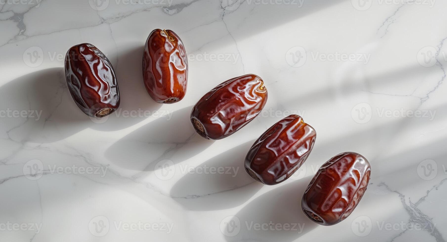 Four Juicy Red Dates on White Marble Background Delicious Sweet Healthy Food Image Perfect for Recipe Blogs Websites and Culinary Publications High. photo