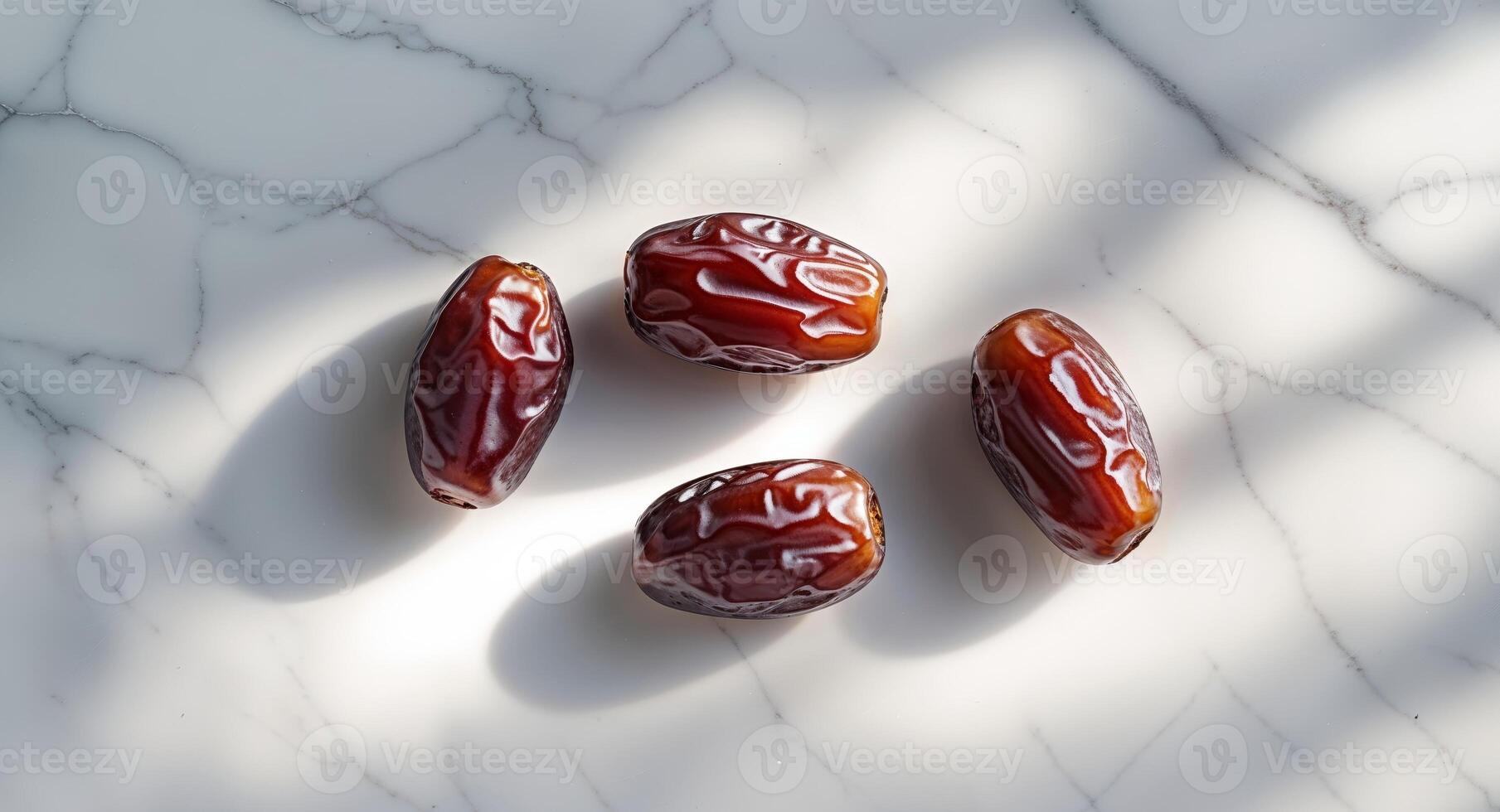 Four Juicy Red Dates on White Marble Background Delicious Sweet Healthy Food Image Perfect for Recipe Blogs Websites and Culinary Publications High photo