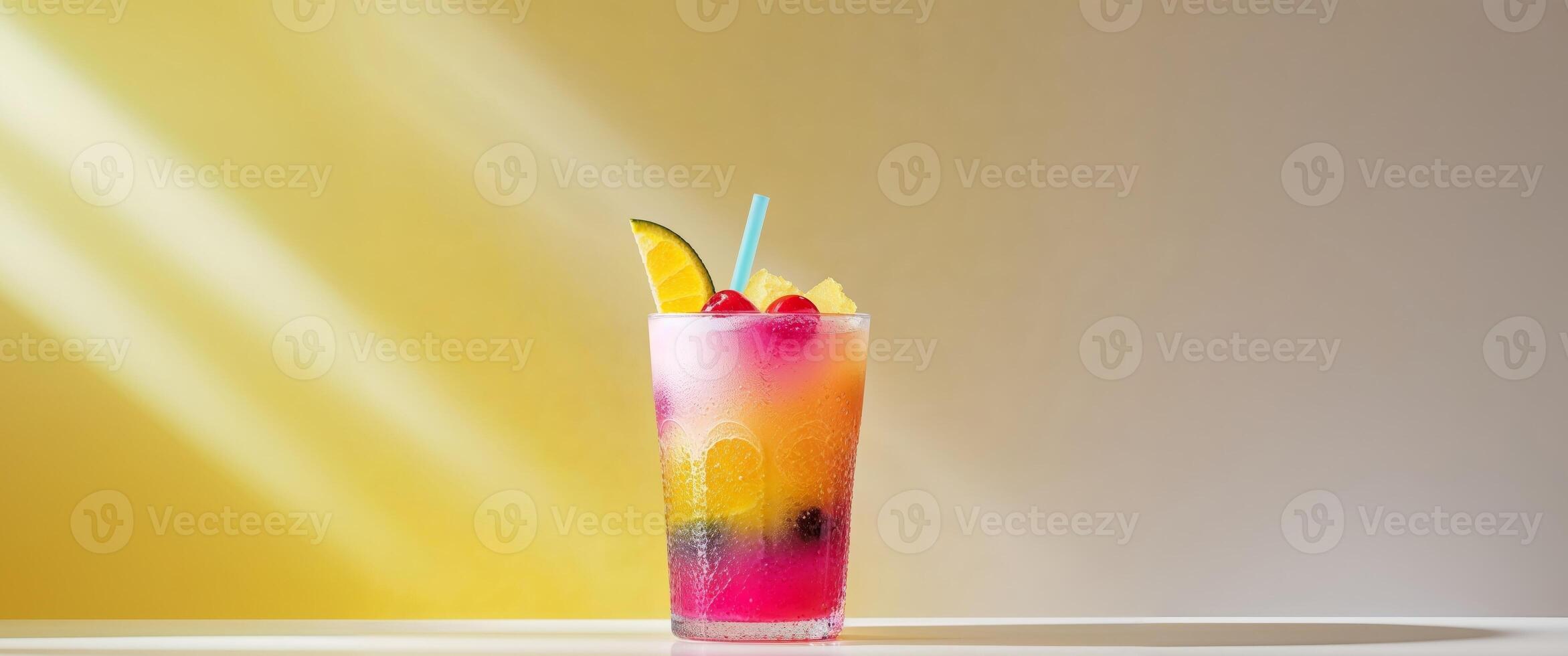A colorful drink with a straw in it photo