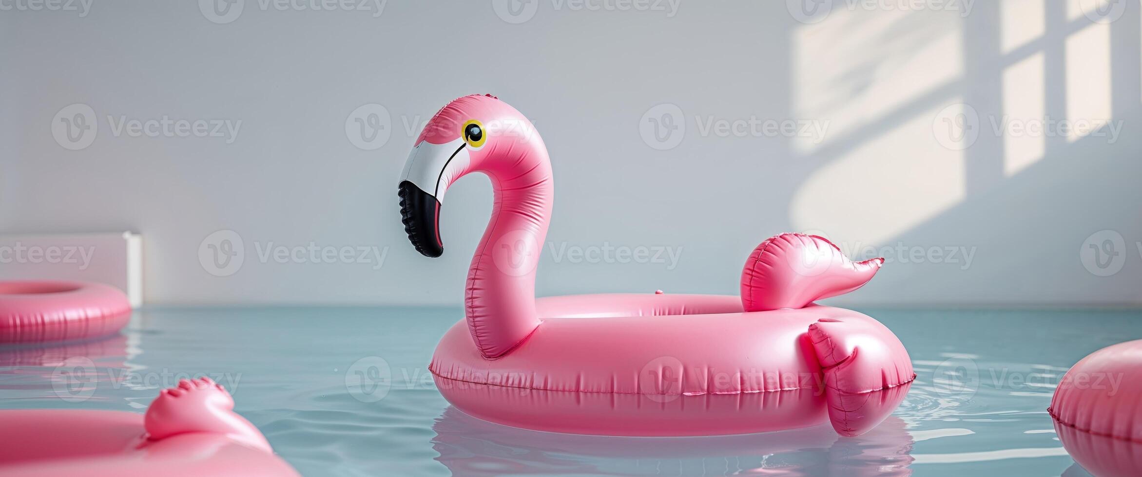 Flamingo floating in the water photo