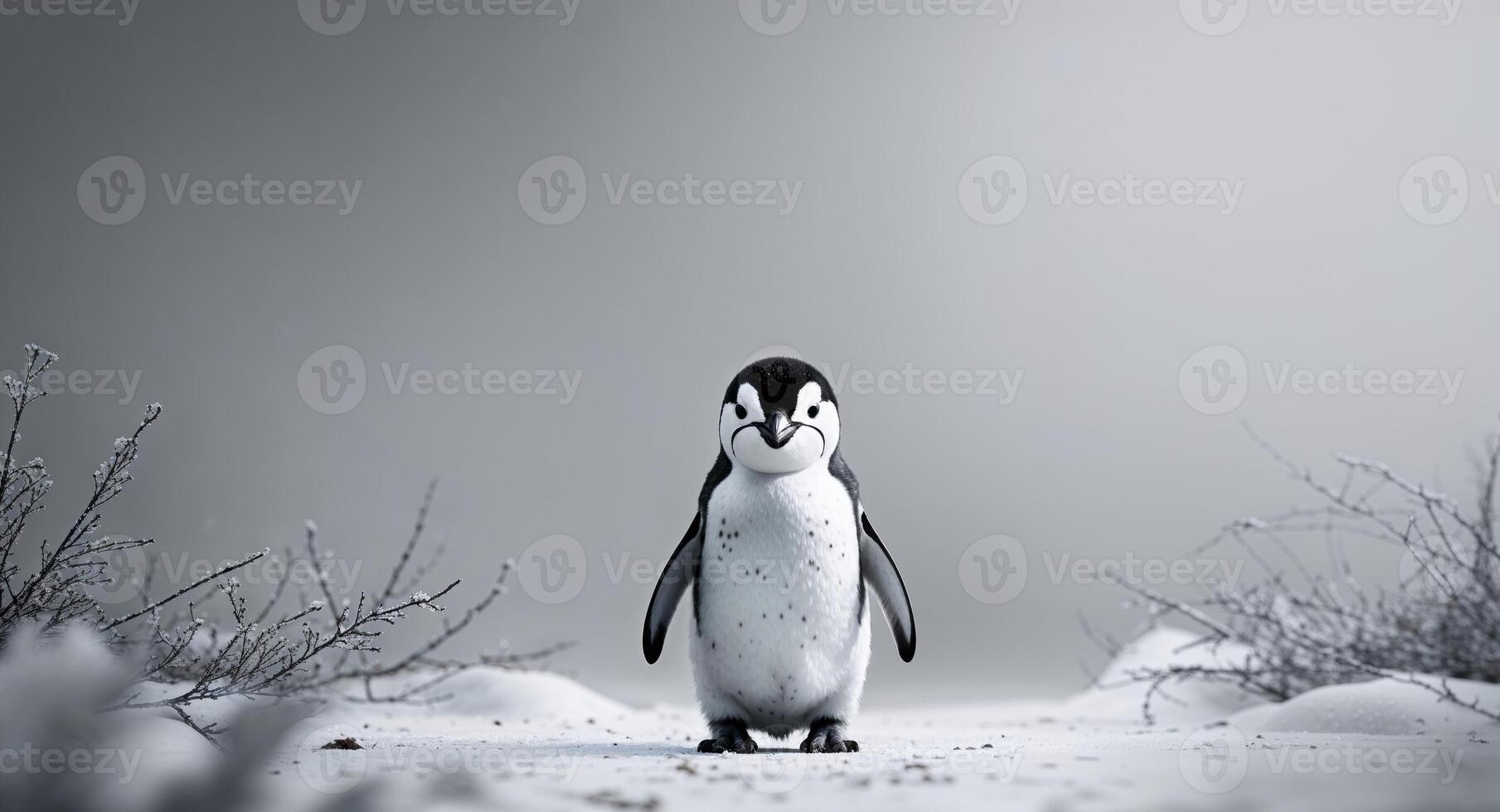 A penguin is standing in the snow photo
