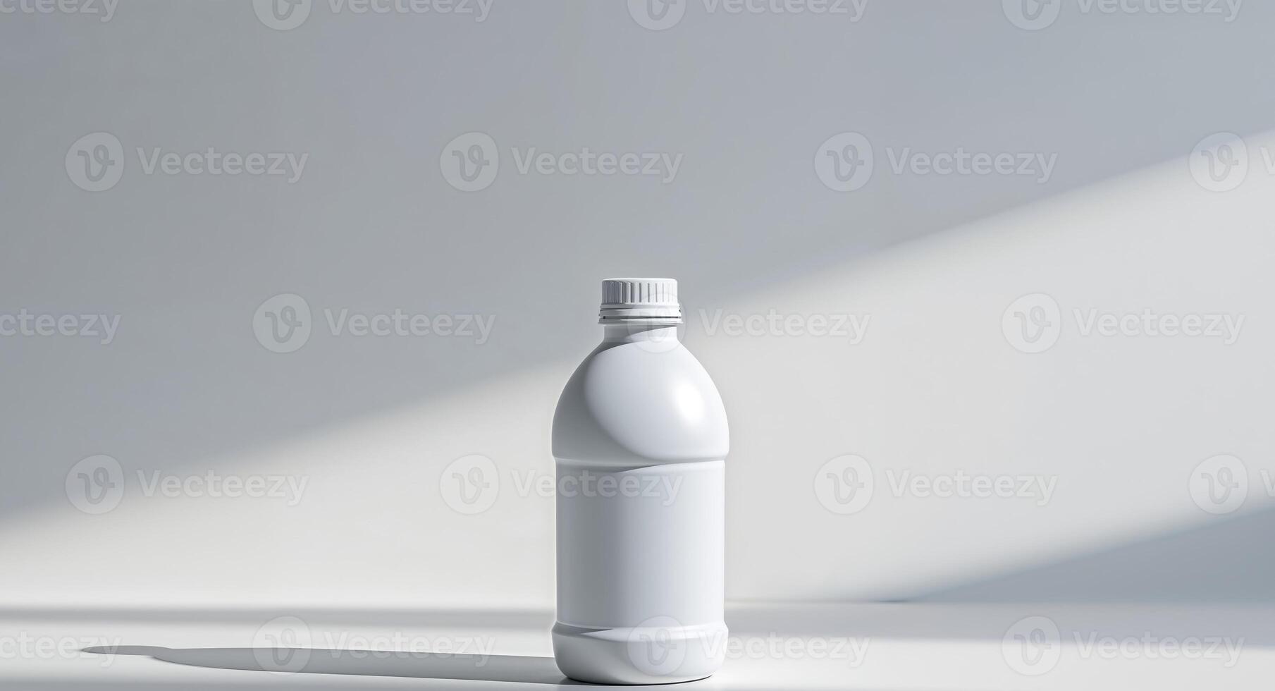 A white plastic bottle is sitting on a table photo