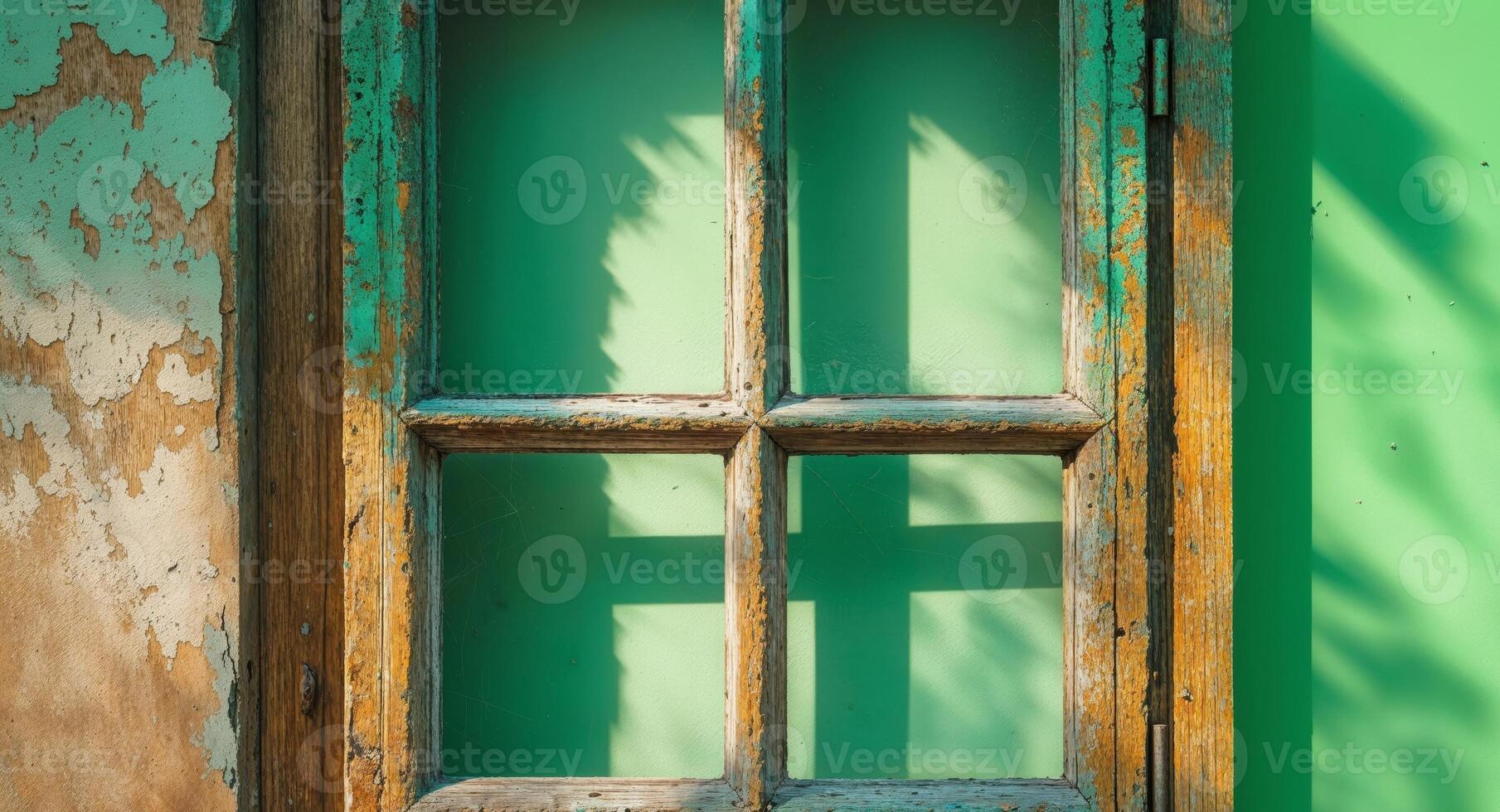 An old window with a green paint on it photo