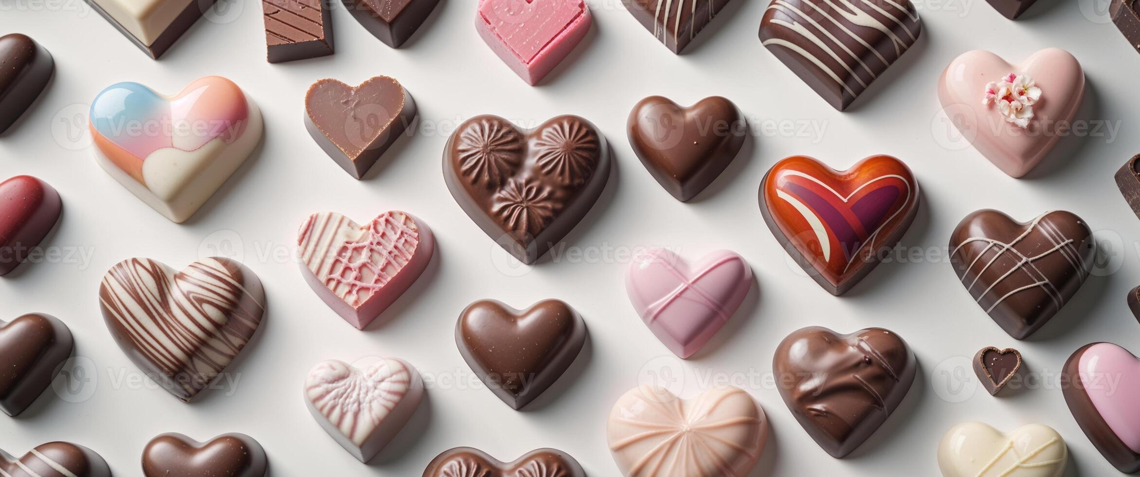Chocolate hearts are arranged in a pattern photo