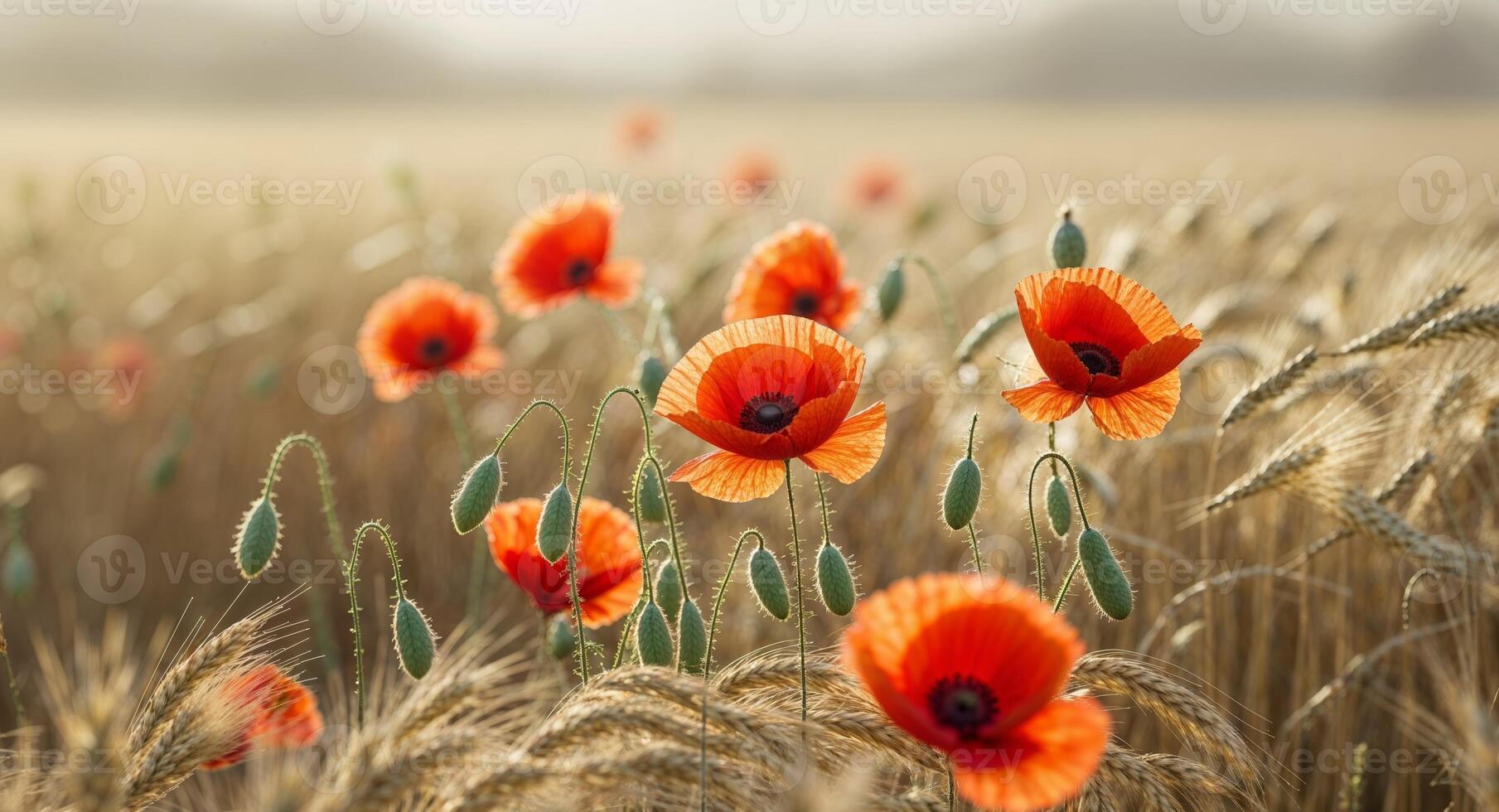 Poppies in a field of wheat photo