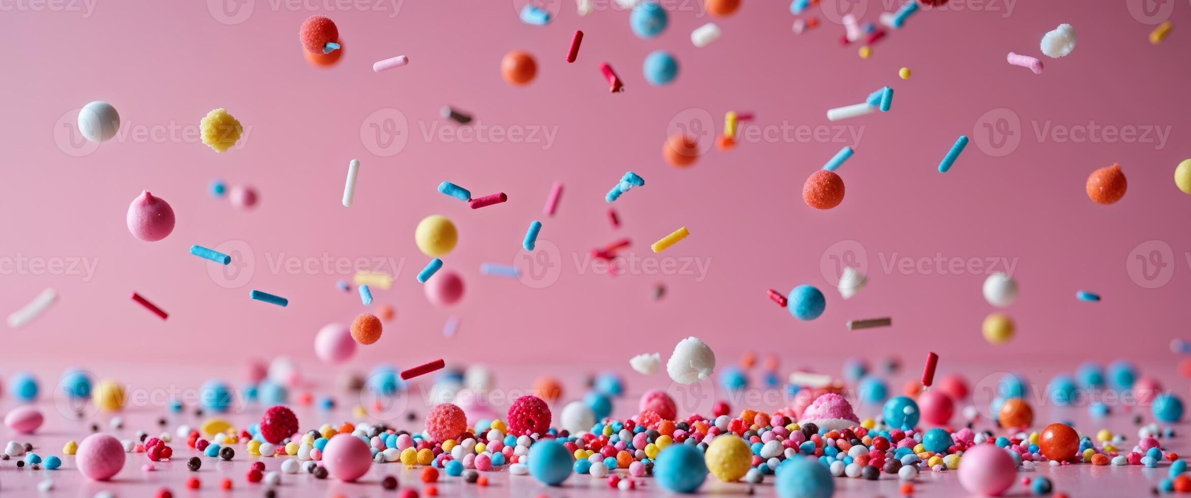 Colorful Sprinkles on Pink Background Festive Sweet Treats Confectionery Decoration photo