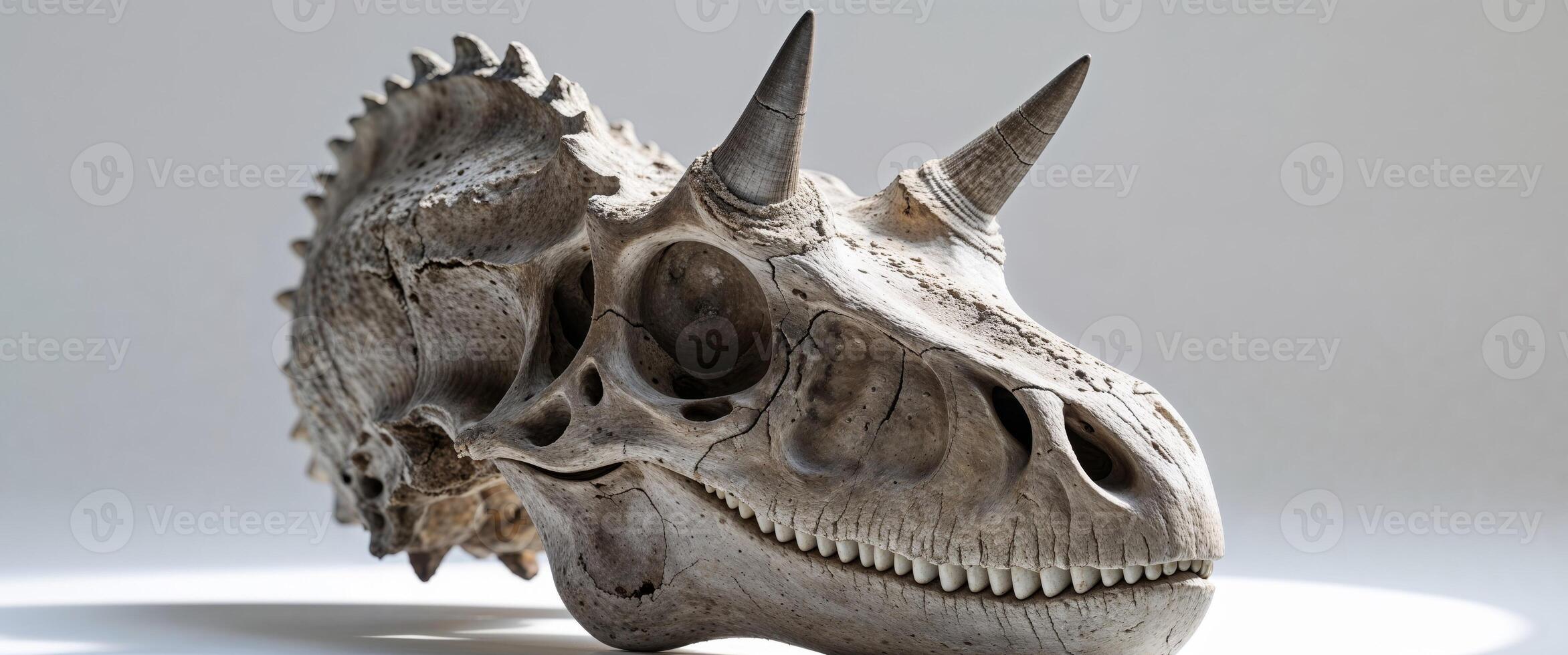 Fossilized Skull of a Dinosaur with Distinctive Horns and Texture photo