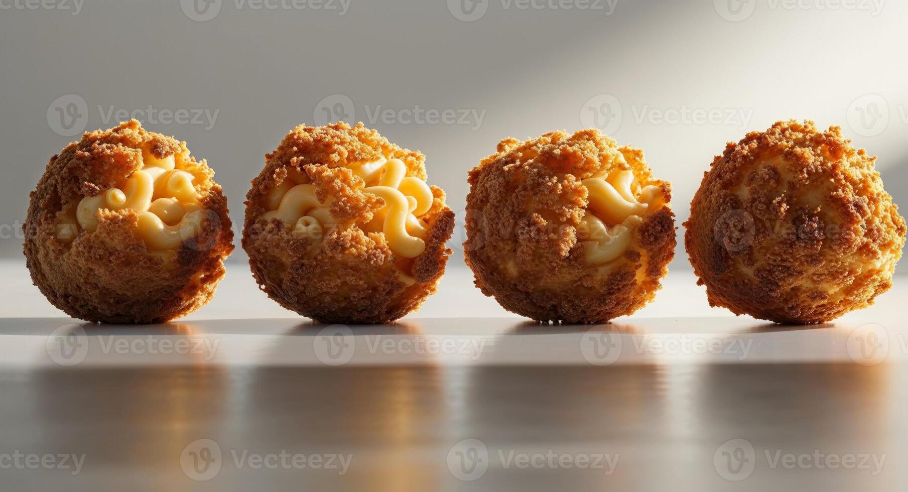 Four Fried Mac and Cheese Balls in a Row. photo