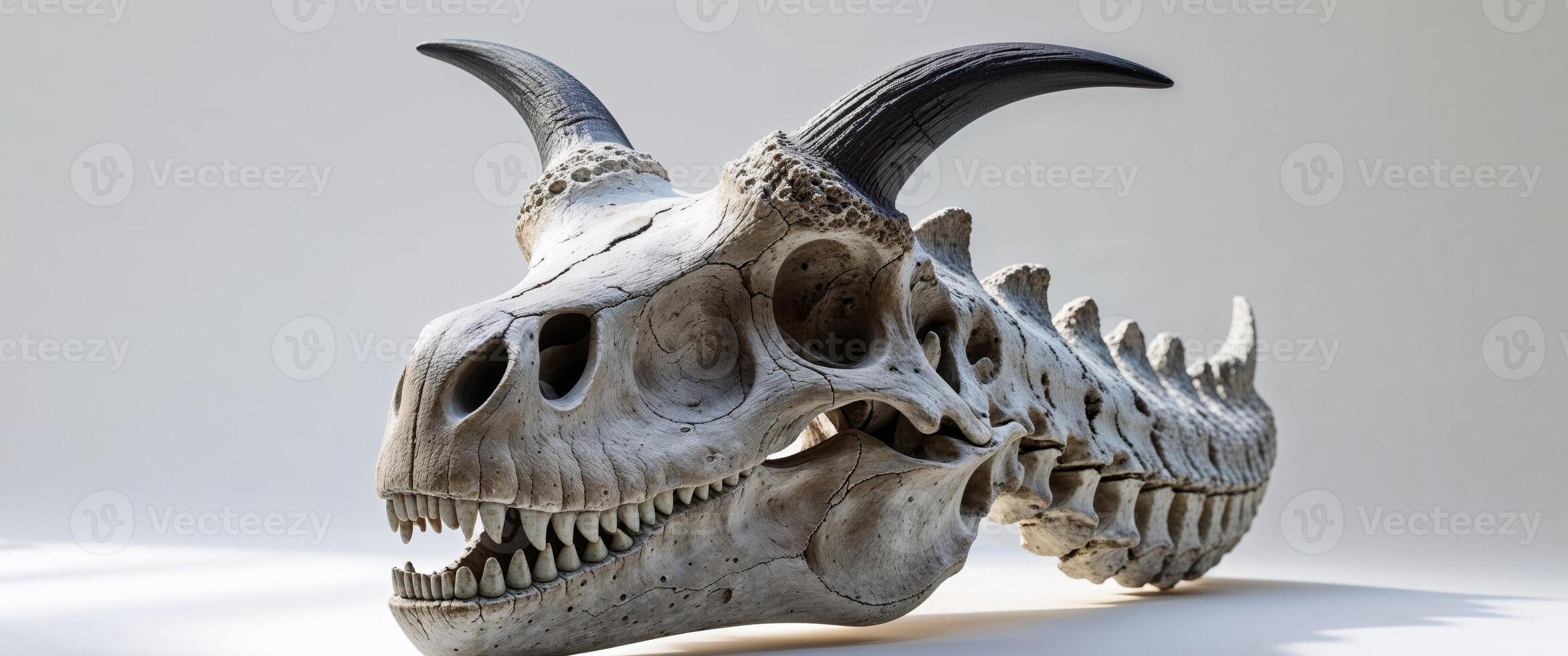 Fossilized Skull of a Dinosaur with Distinctive Horns and Texture. photo