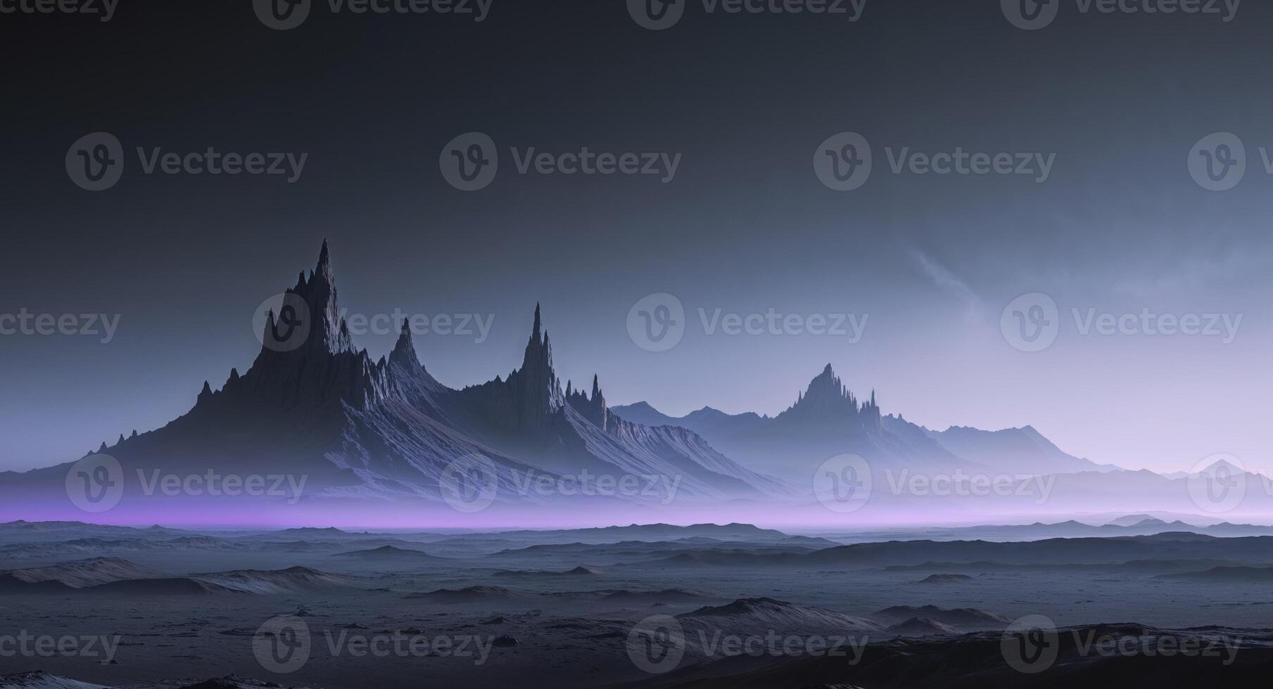 Futuristic Frontier A Vast Extraterrestrial Landscape with Jagged Peaks. photo