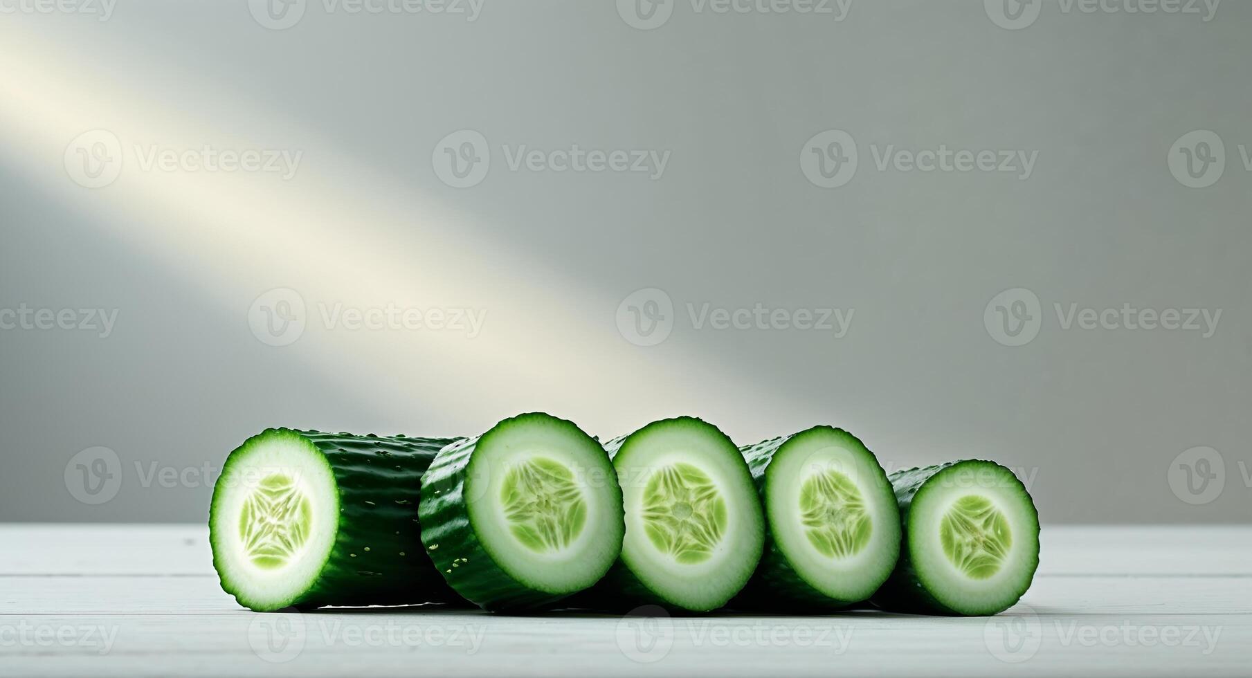 Cucumber slices on a white table photo