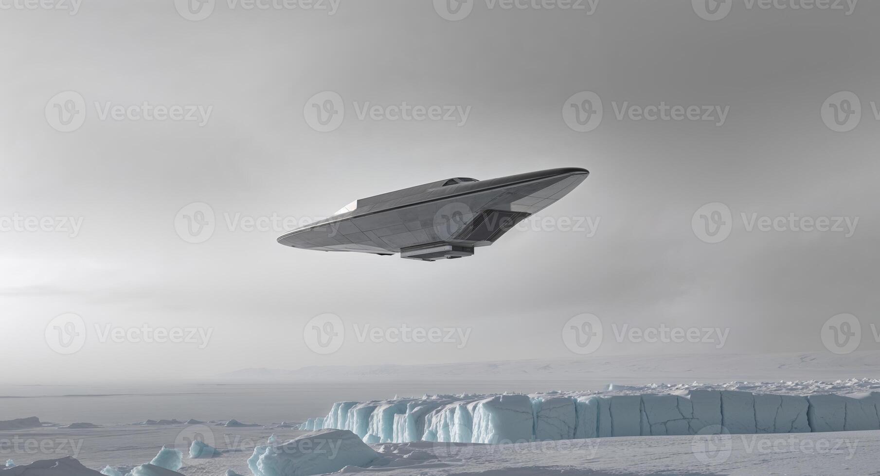 A large spaceship flying over a large ice field photo