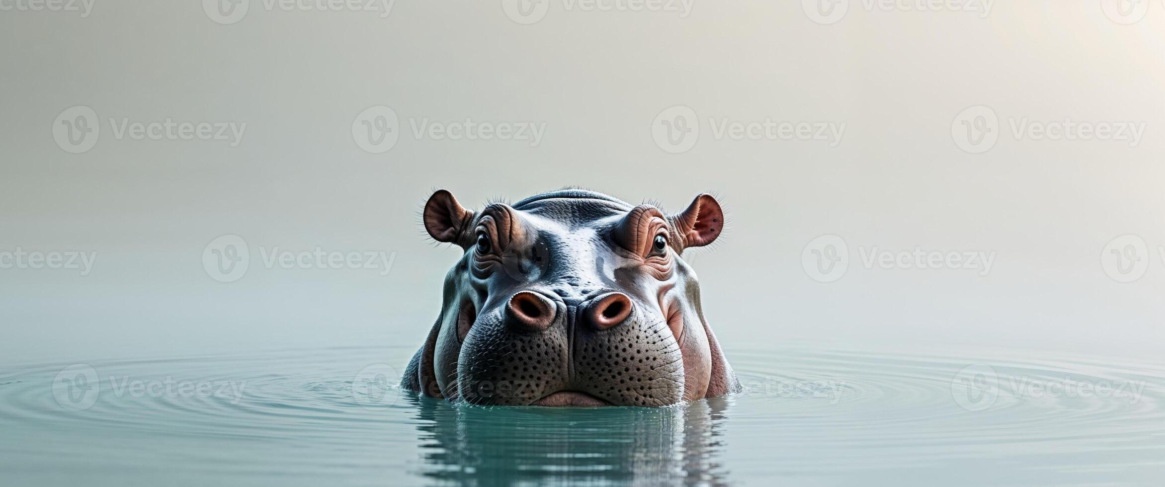 Hippo partially submerged in water with inquisitive expression. photo
