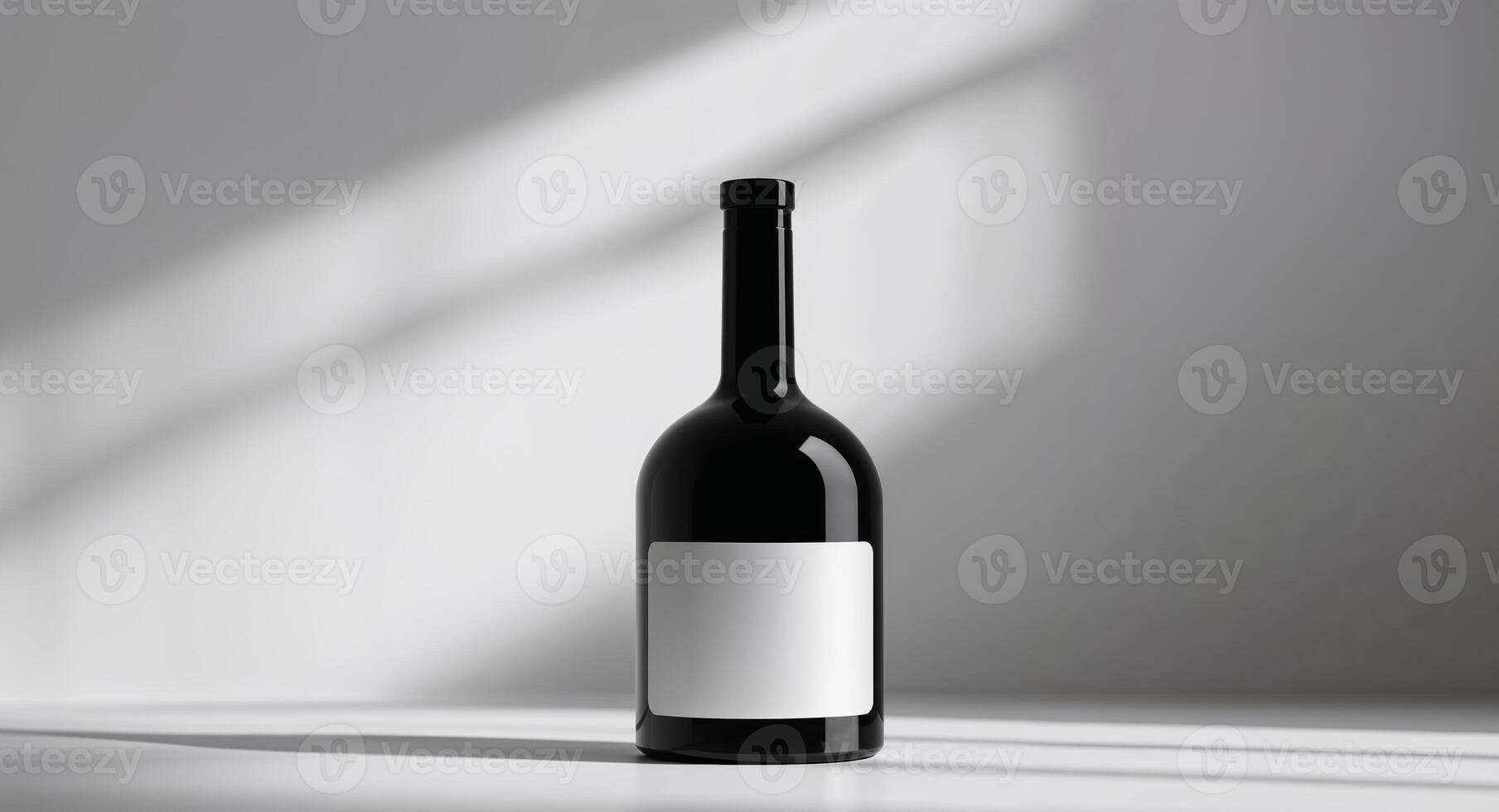 Black glass bottle with white label mockup photo
