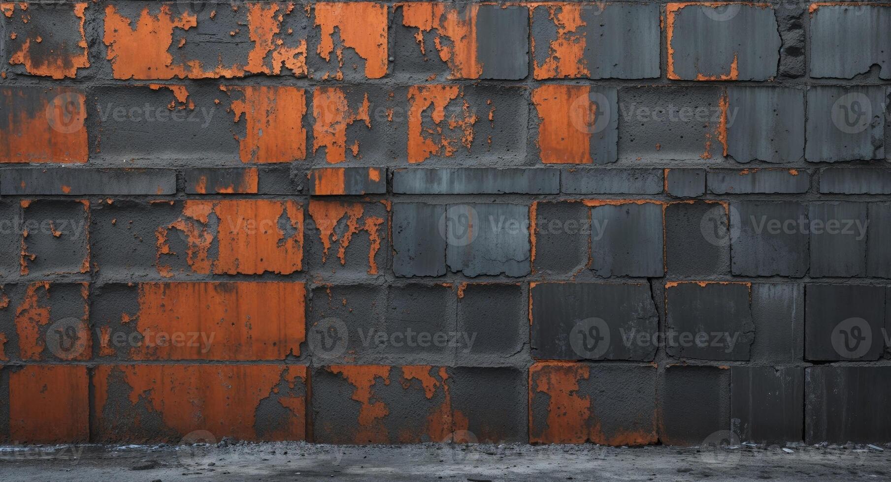 Abstract rusty orange and dark gray block wall. photo