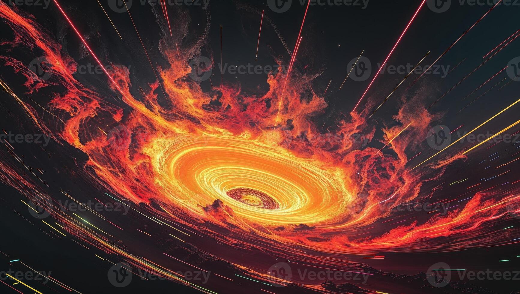 Vivid cosmic vortex with fiery and digital elements creating a stunning visual effect photo