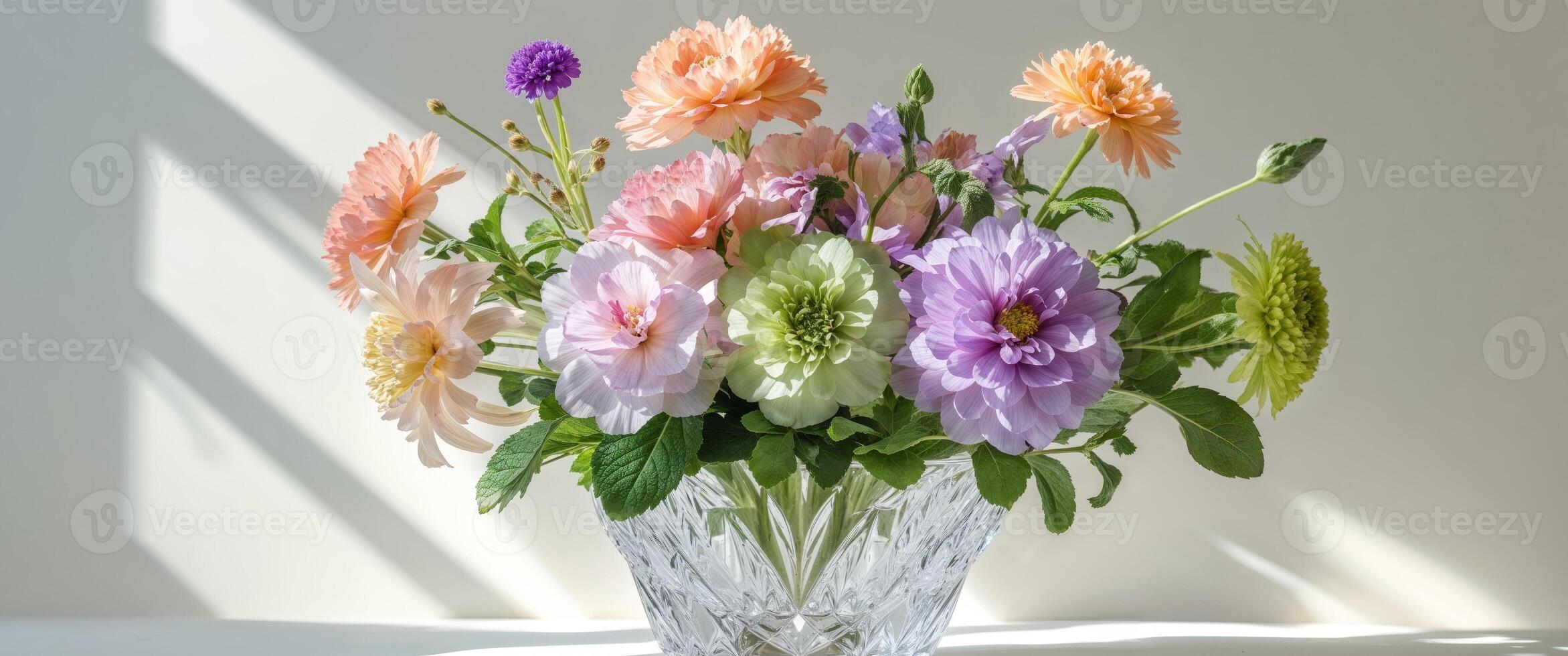 Colorful Flower Arrangement in Crystal Vase photo