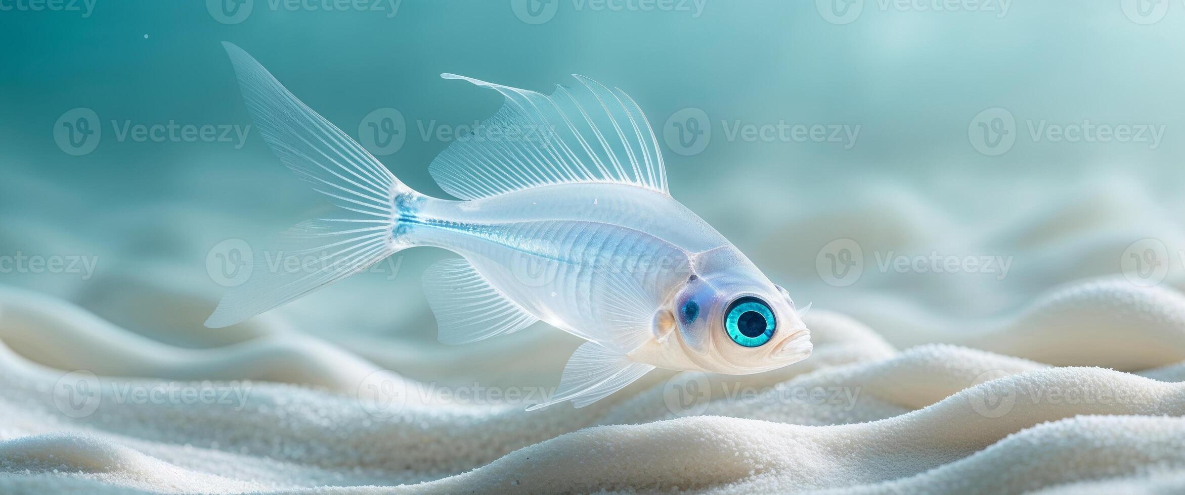 Translucent fish with blue eyes on sandy ocean floor photo