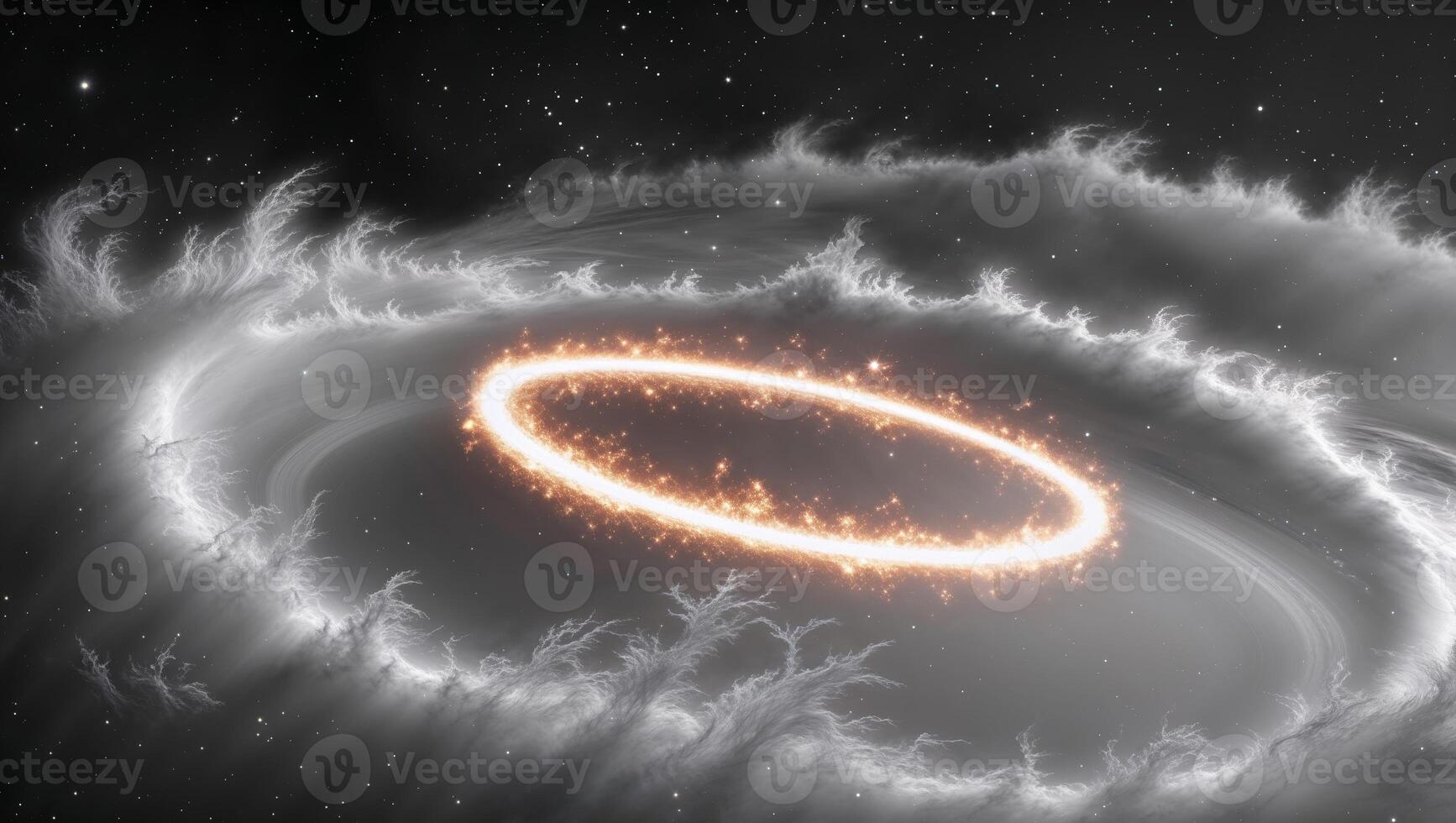 Fiery Cosmic Ring Encircling Nebulae in Space photo