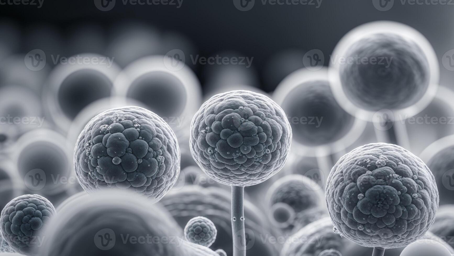 Cluster of spherical bacteria magnified under a microscope photo