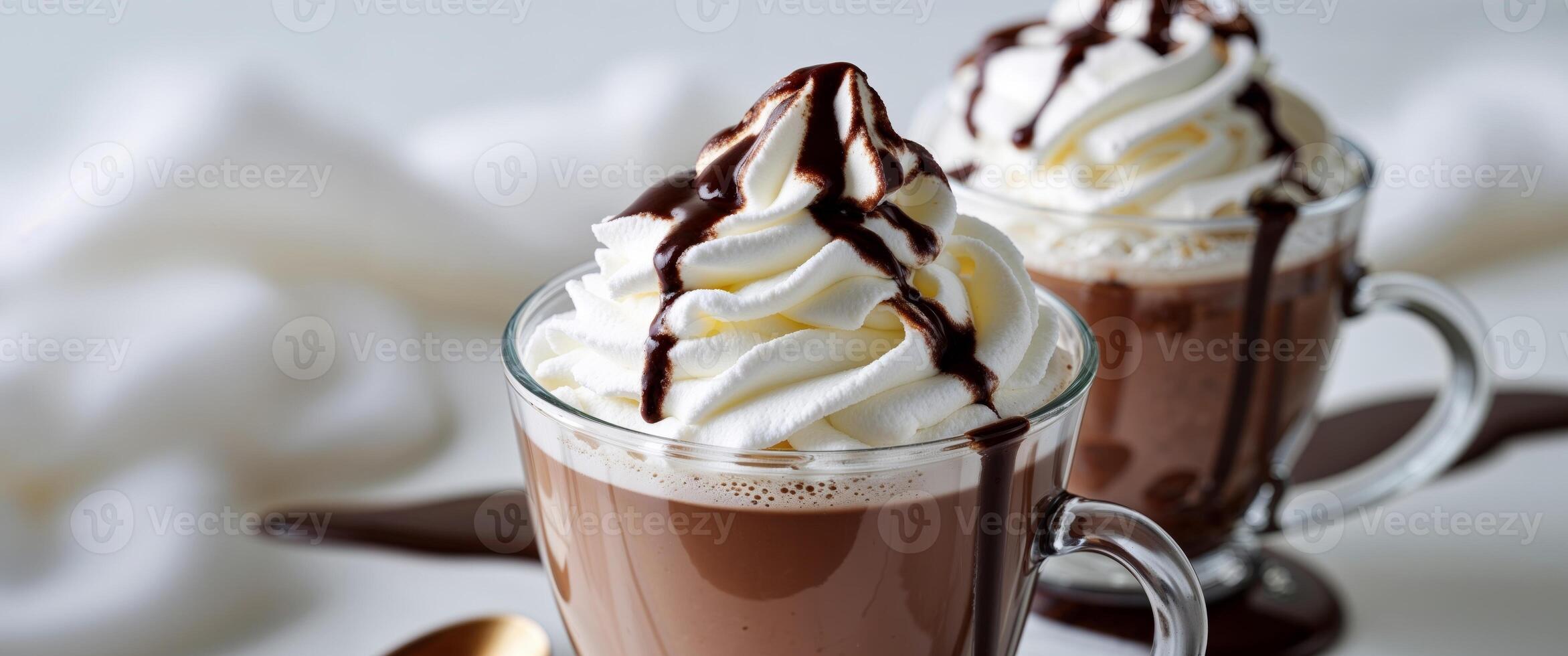 Delightful Hot Chocolates with Whipped Cream and Drizzle. photo