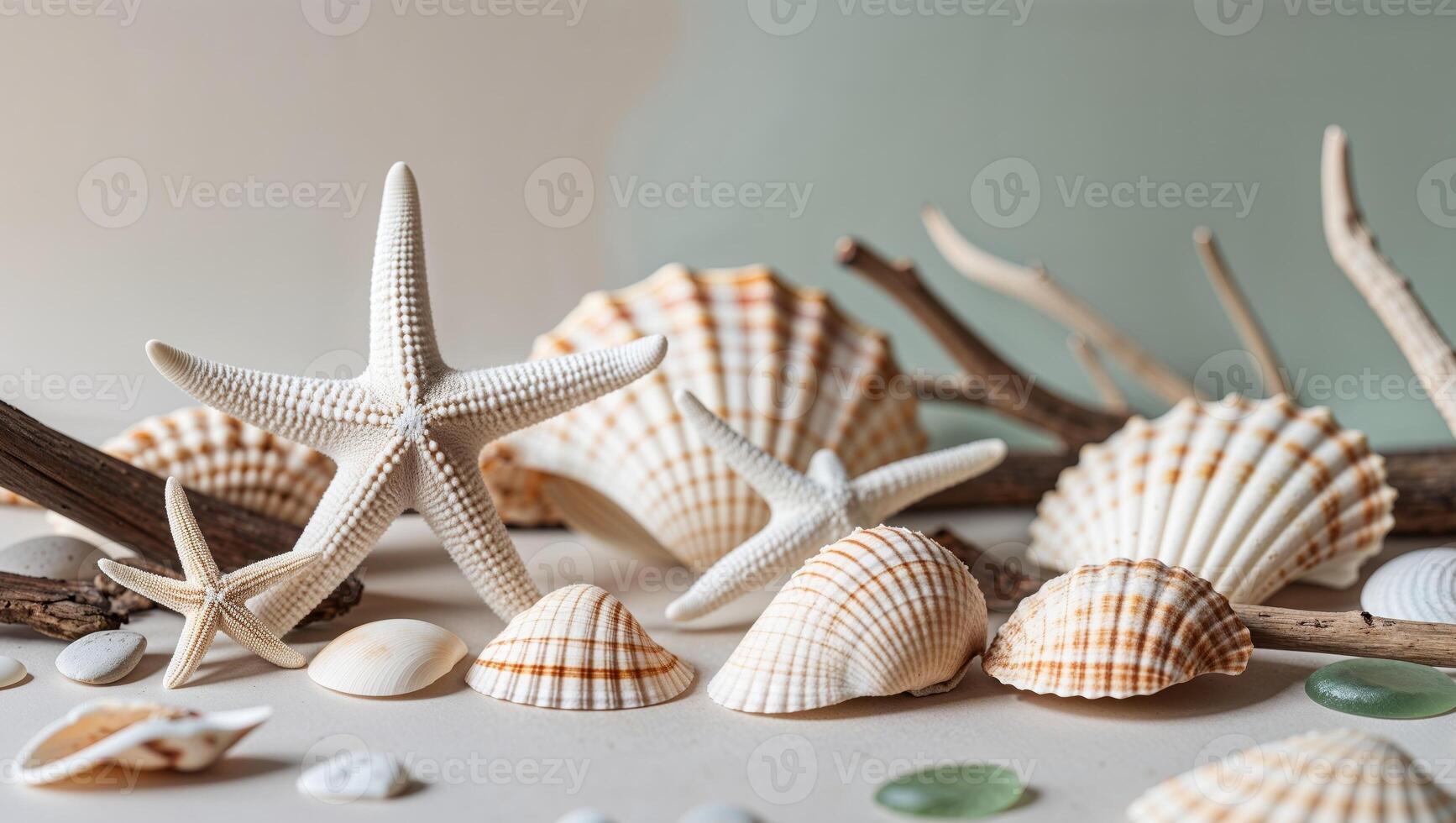 Summer Inspired Layout with Shells and Starfish. photo