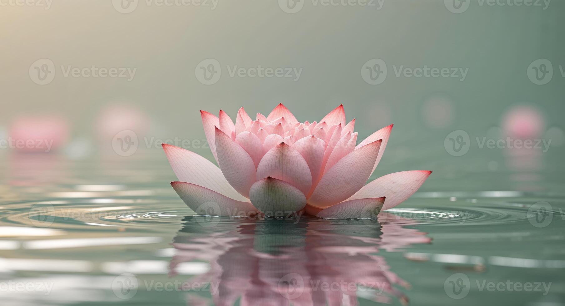 Serene Pink Lotus Flower Blooming on Tranquil Water Surface. photo