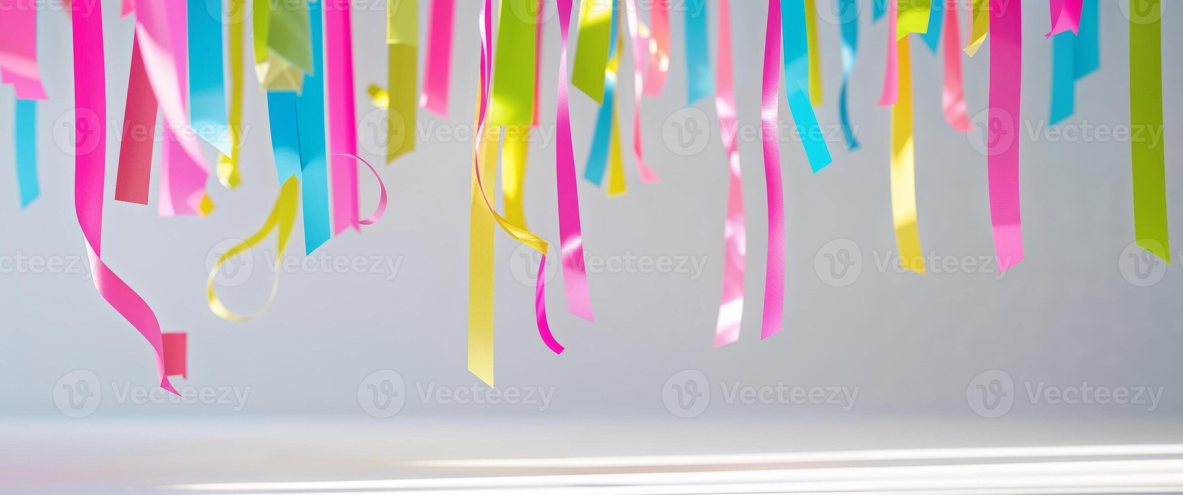 Colorful Ribbons and Streamers Hanging in a Bright Celebration Scene photo