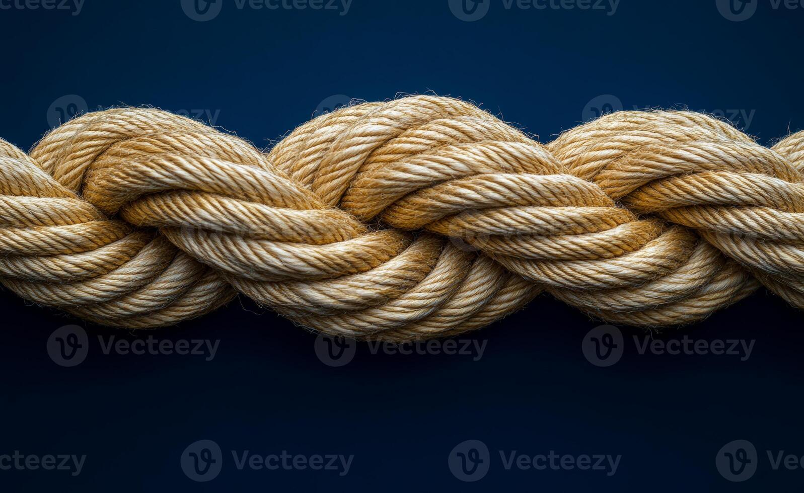 A rope is twisted and knotted. The rope is brown and white. The rope is long and thin photo