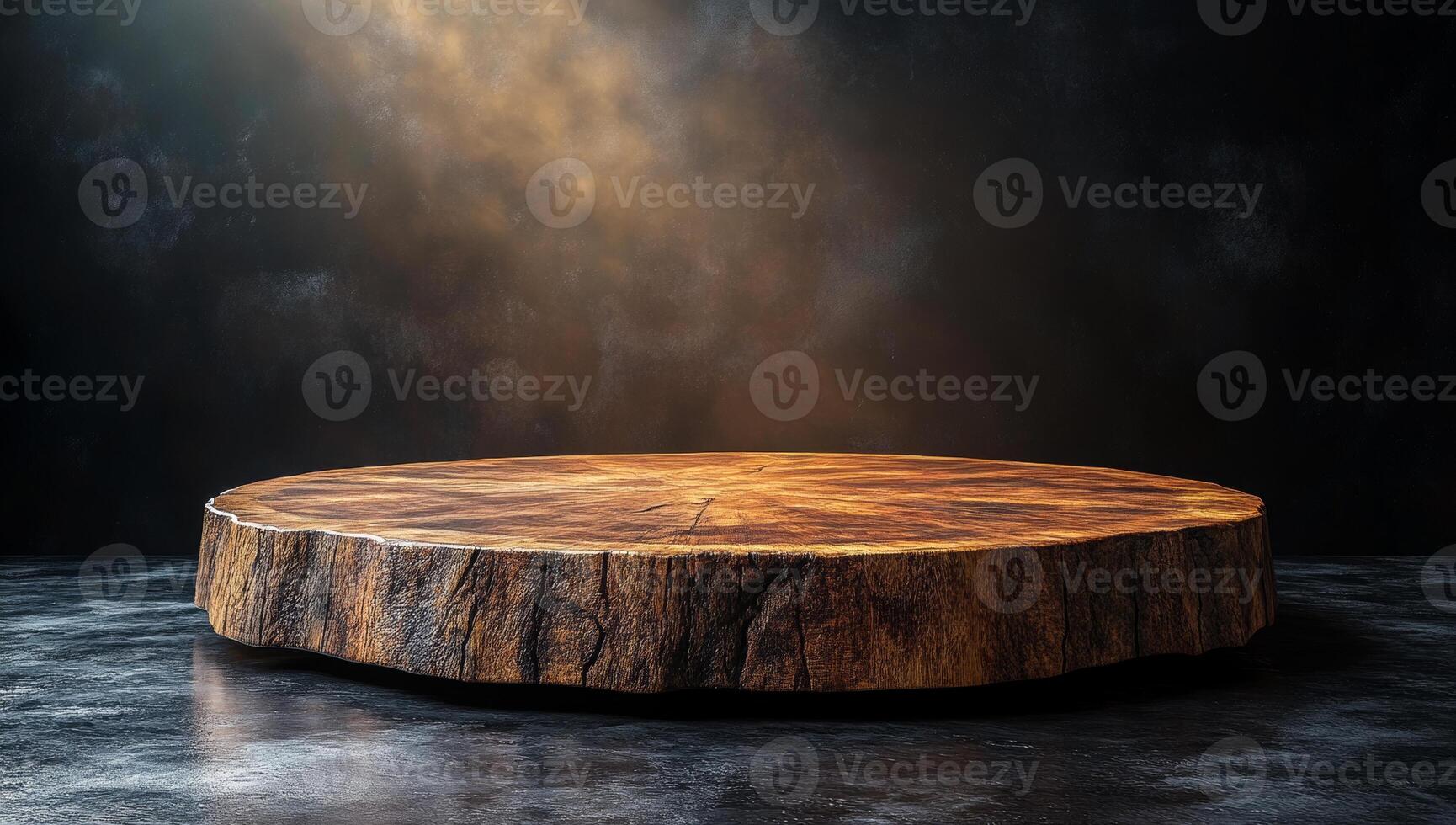 A large log is sitting on a dark surface. The log is surrounded by a shadow, creating a mysterious and eerie atmosphere photo