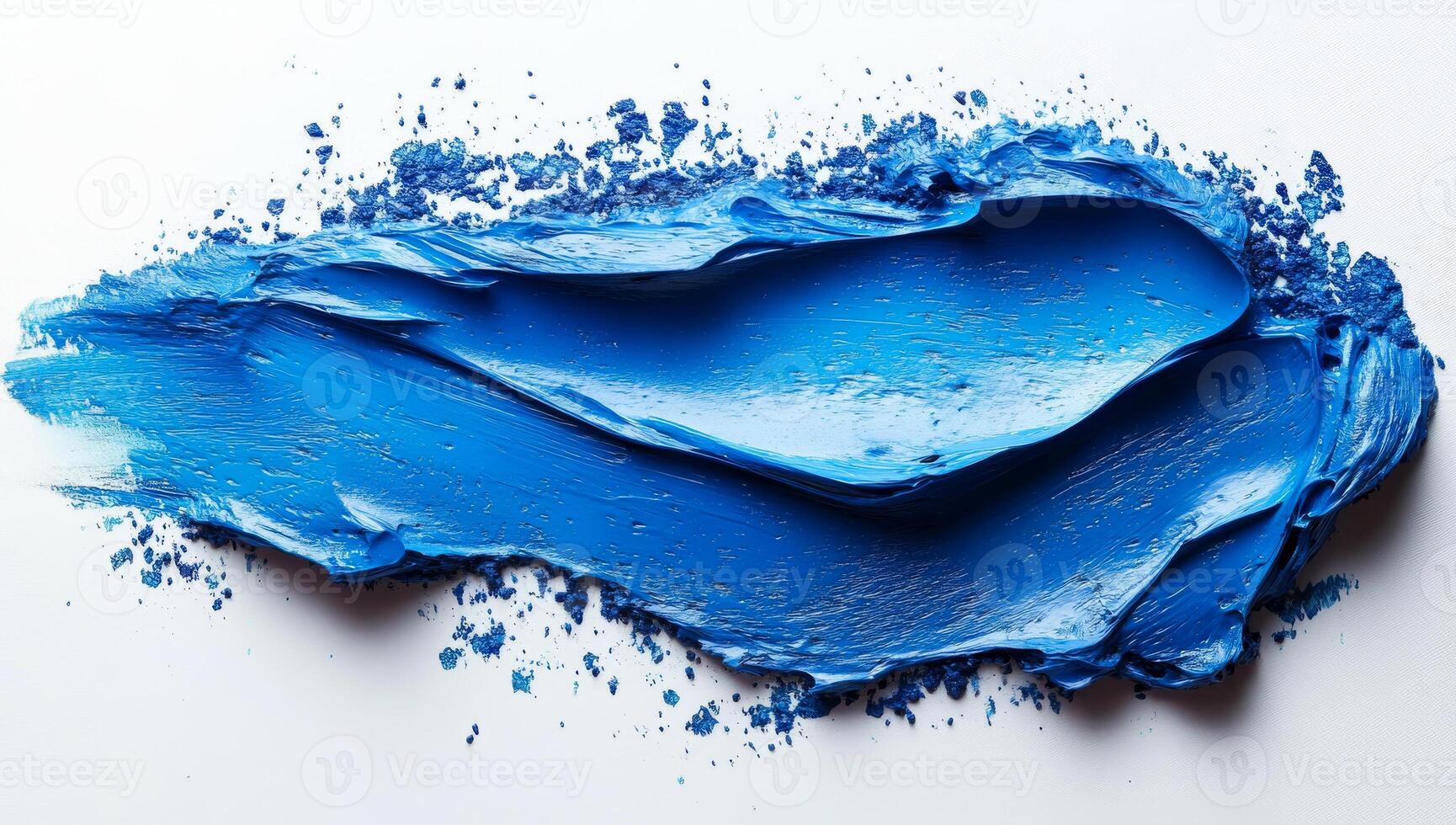 Vivid blue paint spread across a canvas. Bright blue paint spreads artistically on white, showcasing texture and depth for creative expression. photo