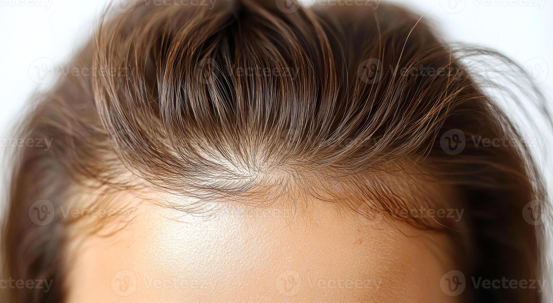 A woman's head with a lot of hair. The hair is brown and has a lot of volume photo