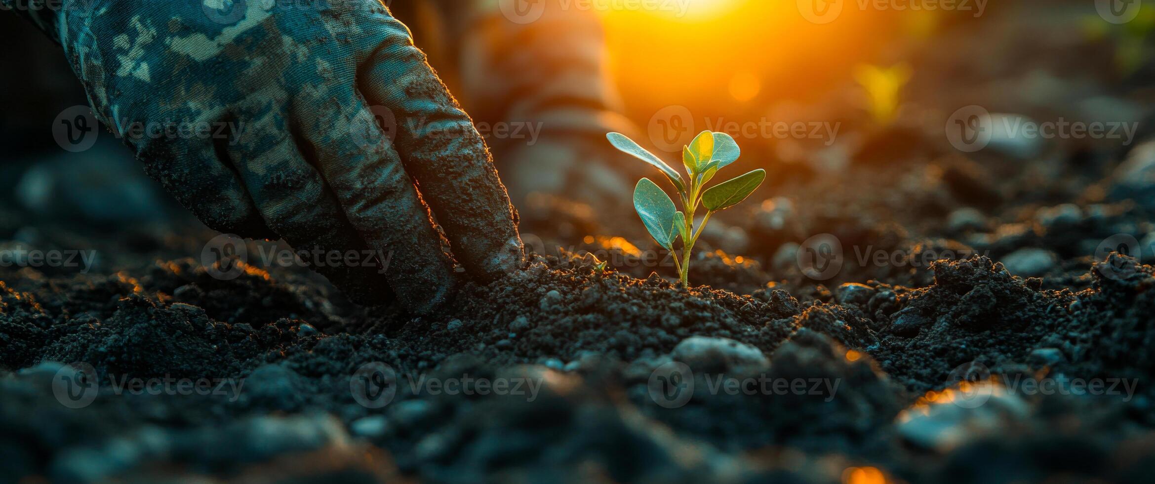 A person is planting a seed in the dirt. Concept of growth and new beginnings photo