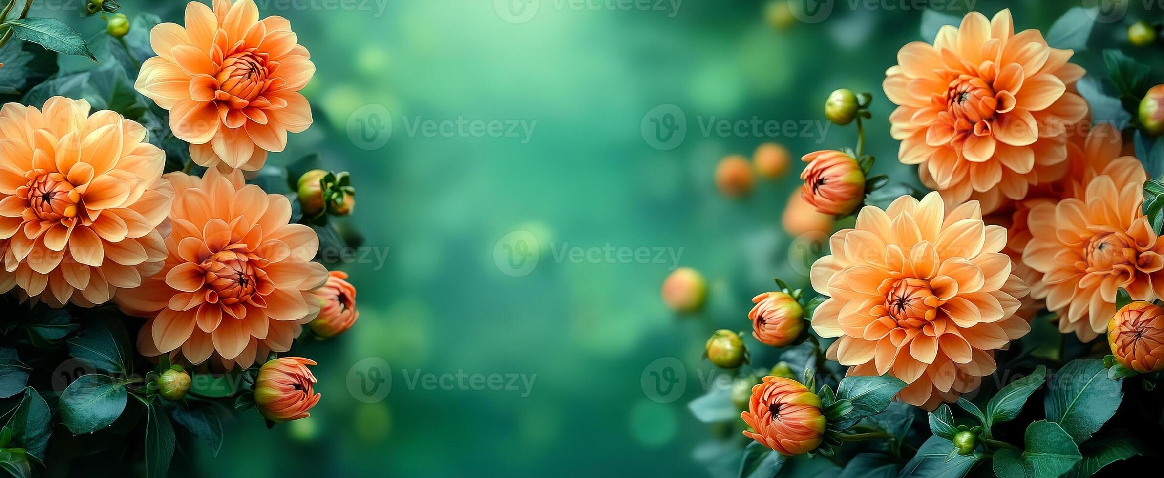 A bouquet of orange flowers with green leaves. The flowers are arranged in a way that they are almost touching each other. The background is a lush green field photo