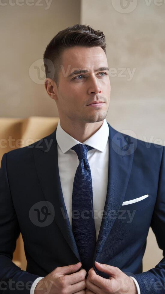 A man in a suit and tie looking at the camera photo